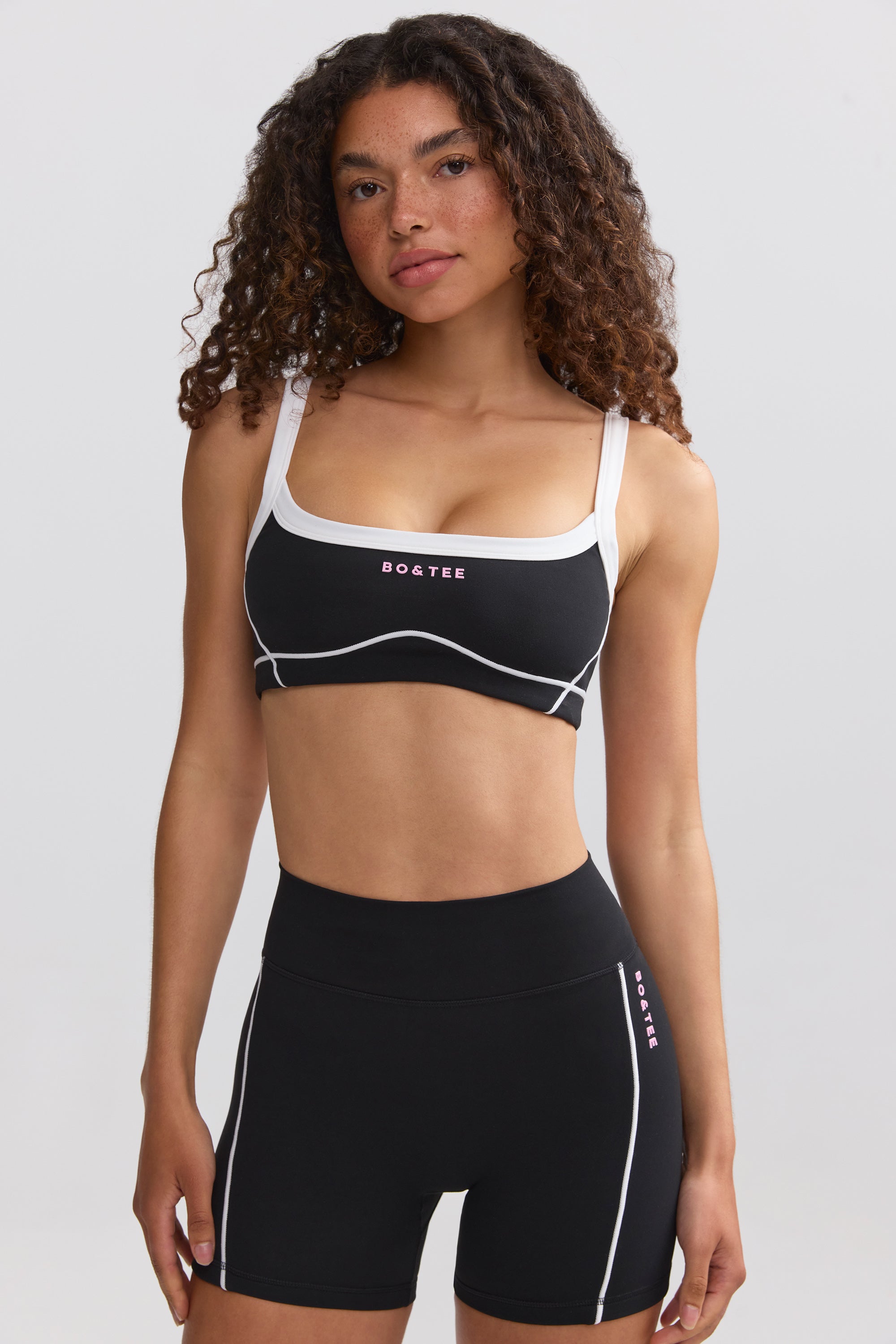 Soft Active Contrast-Trim Mini Shorts in Black、mySite、solidvoid