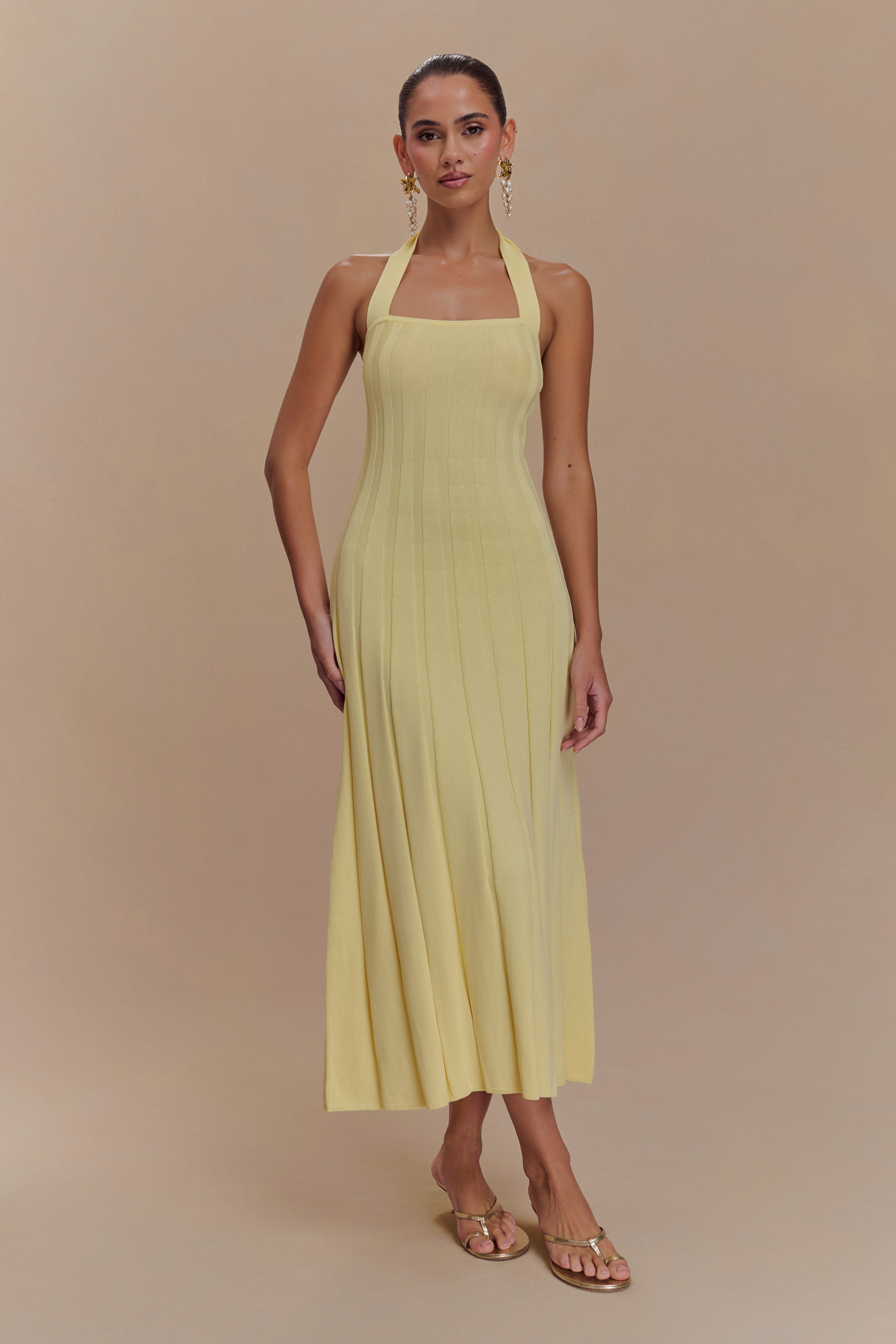 Jacqui Halter Knit Midi Dress - Lemon、mySite、solidvoid