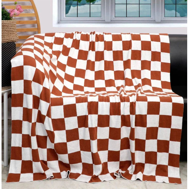 Monochrome Checkered Rust and White Throw Blanket、mySite、gigharbornorthrealestate