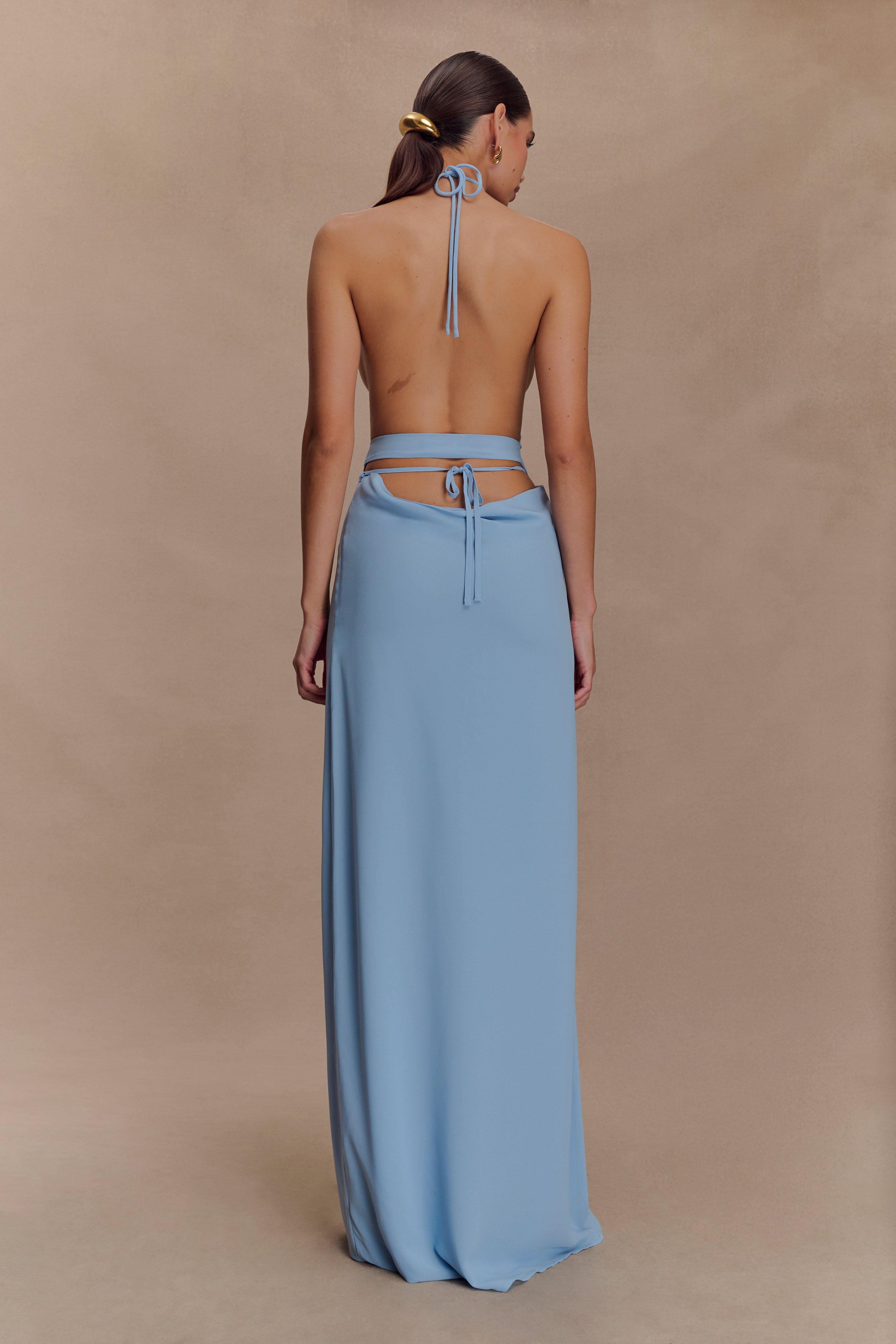 Katalina Chiffon Cowl Halter Top - Sky Blue、mySite、solidvoid