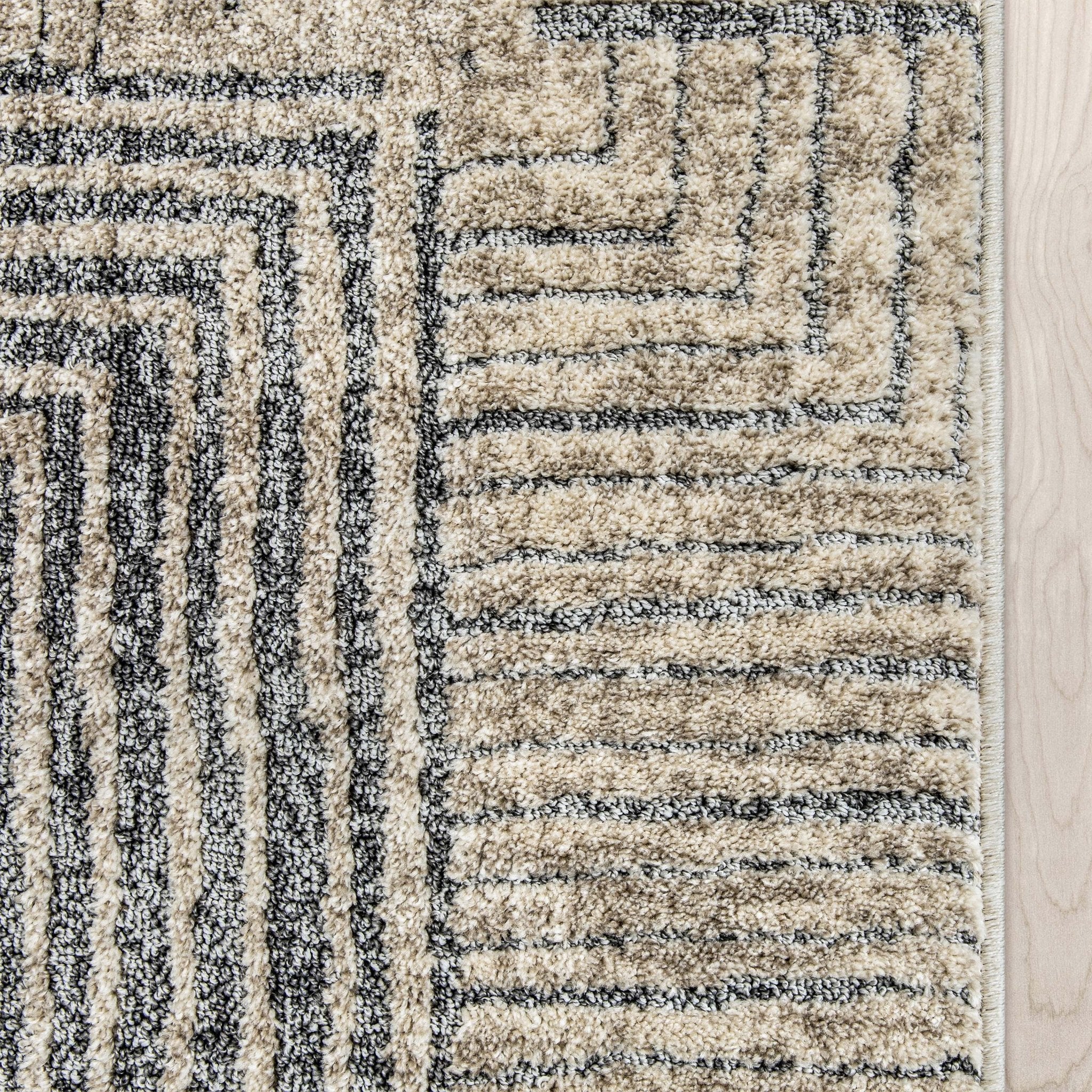 Custom Size Runner Sula Modern Geometric Boxes Ivory Grey Choose Your Width x Choose Your Length Hallway Runner Rug、mySite、gigharbornorthrealestate