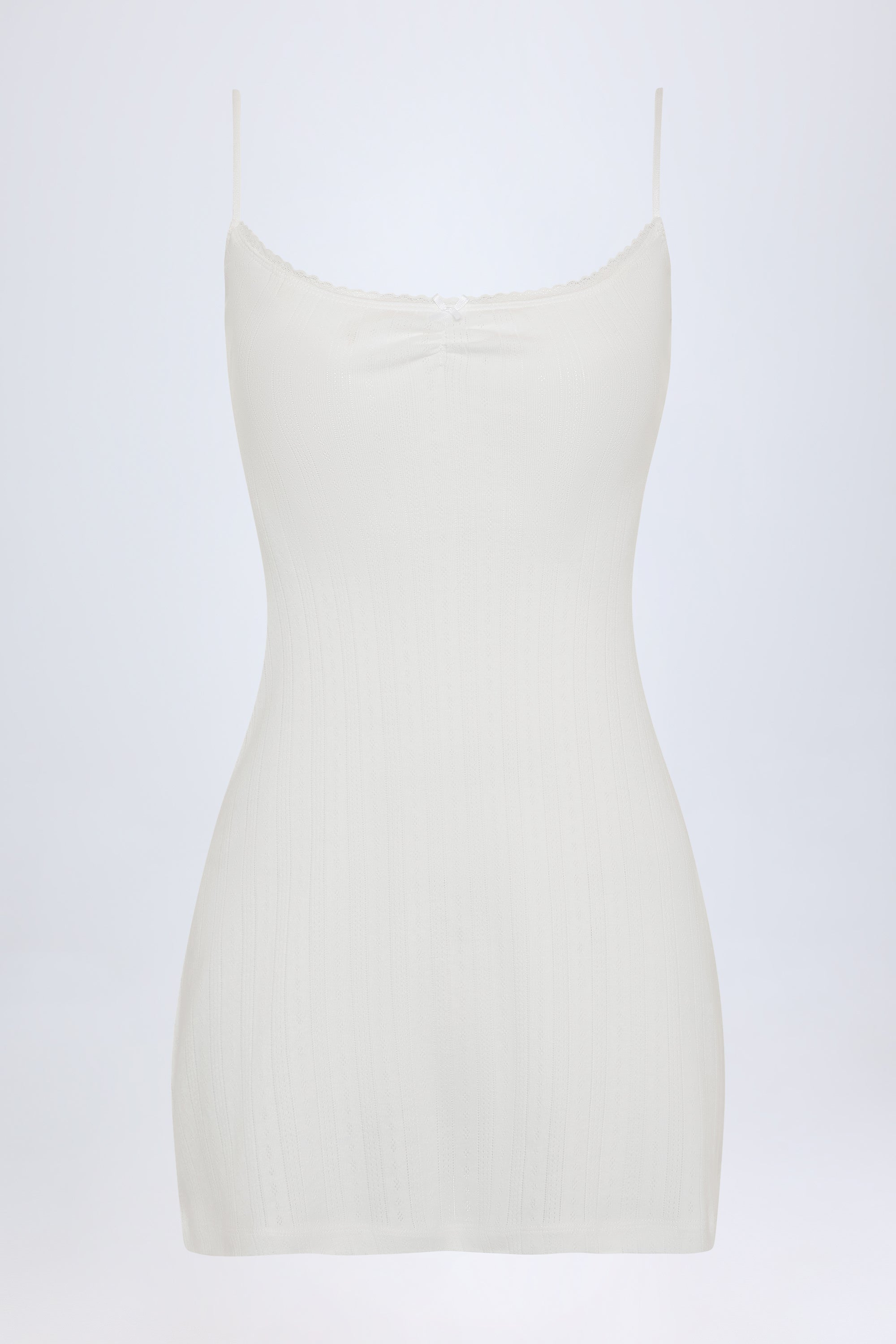  Pointelle Ruched A-Line Mini Dress in White、mySite、sugarbowlscore