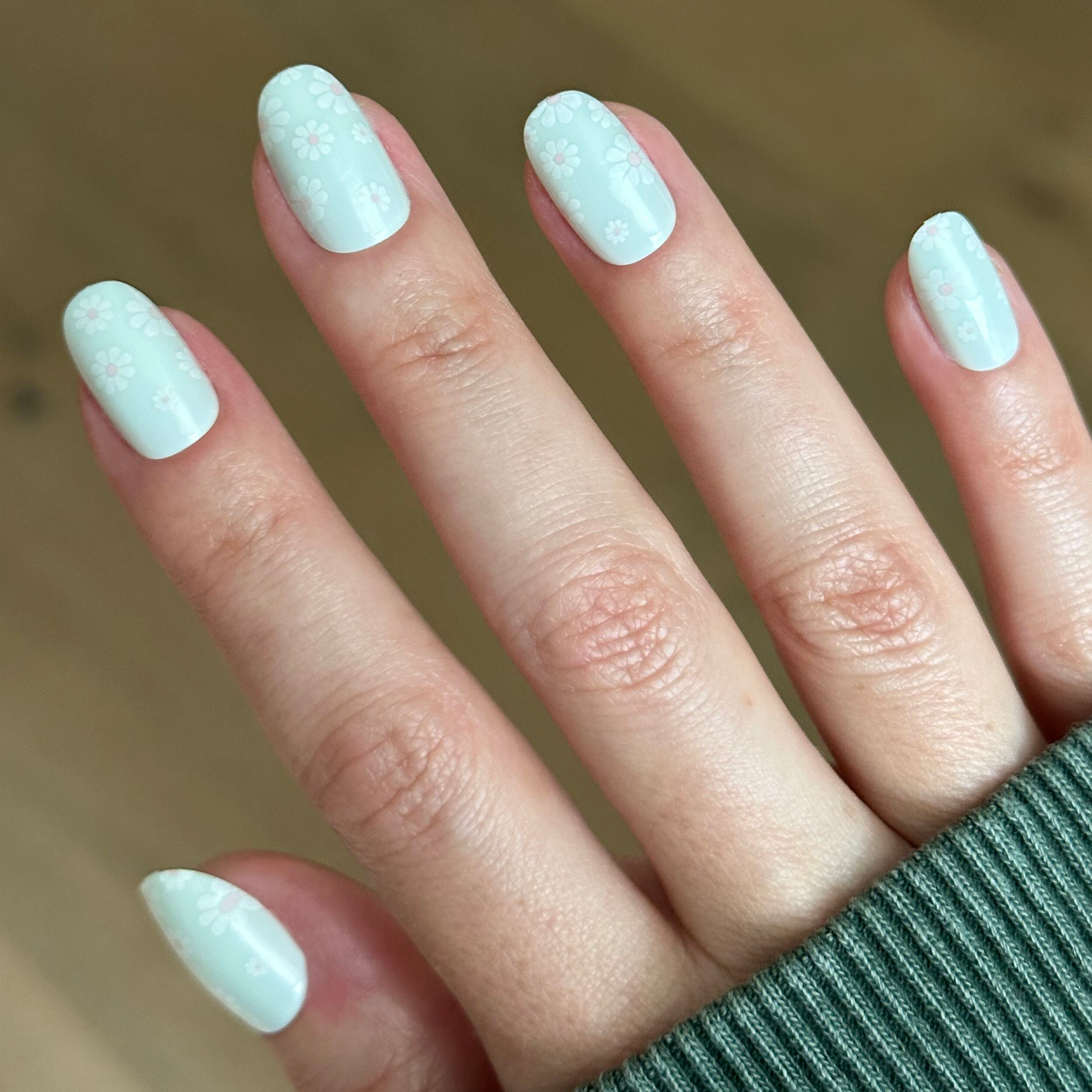 Teal Chrome Flower Shower - Press-On | Short | Round、mySite、solidvoid