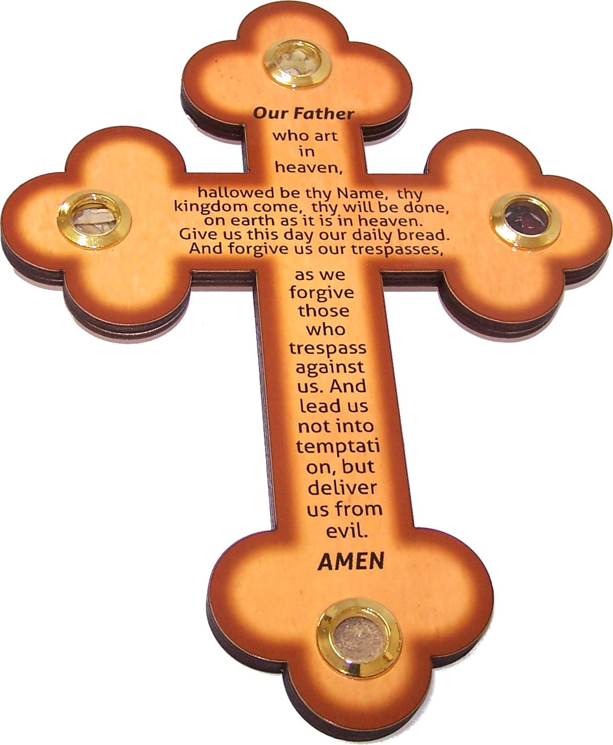 Holy Land Market Wooden Cross with Lord Prayer Art on top and 4 Samples from The Holy Land (9.2 inches)、mySite、topwebapps