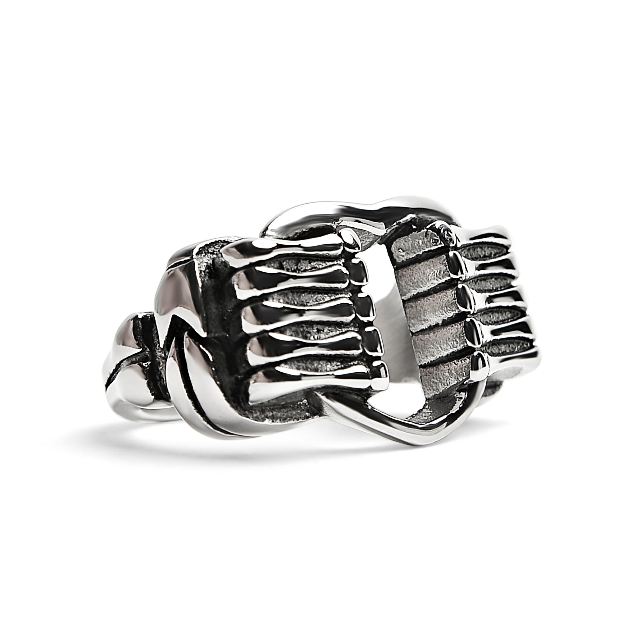 Stainless Steel Polished Heart Gripped By Bone Hands Ring / SCR1002、mySite、dreamappss