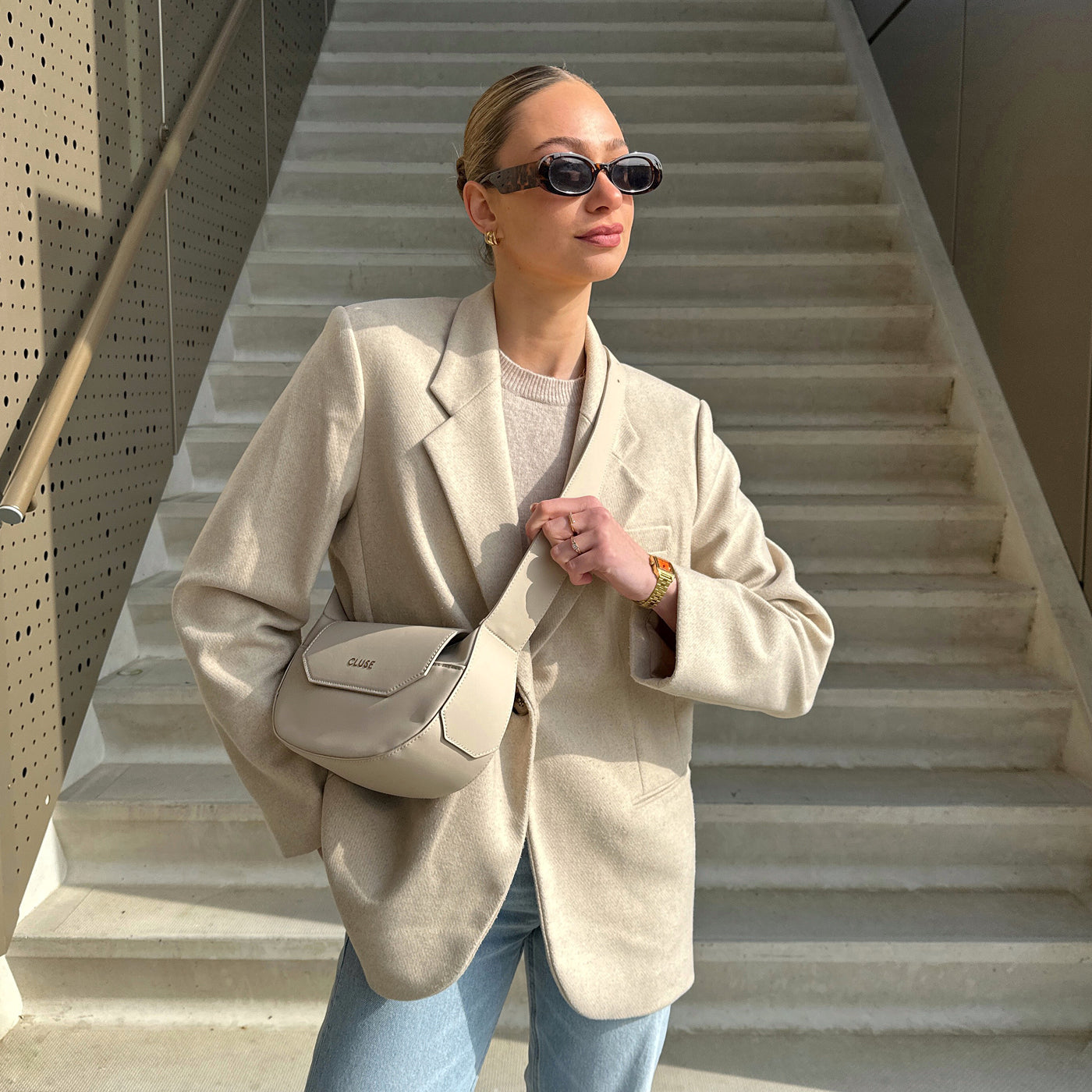 Sacroisé Petite Crossbody Bag, Beige, Gold Colour、mySite、botmansion