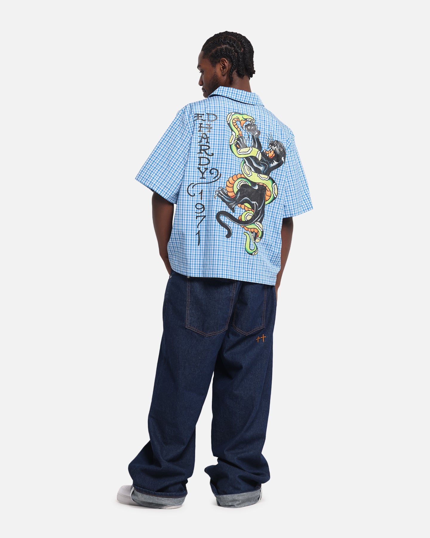 Ed Hardy Panther Button-Up Shirt Blue、mySite、zt4zffjzw