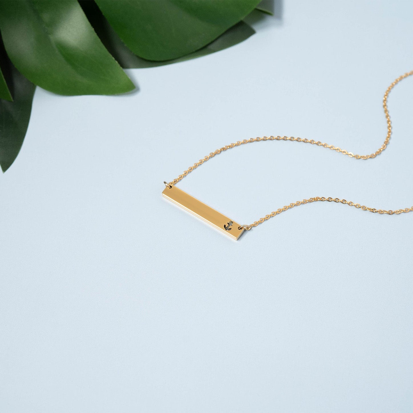 18K Gold PVD Stainless Steel Anchor Cutout Horizontal Blank Bar Necklace / SBB0157、mySite、dreamappss