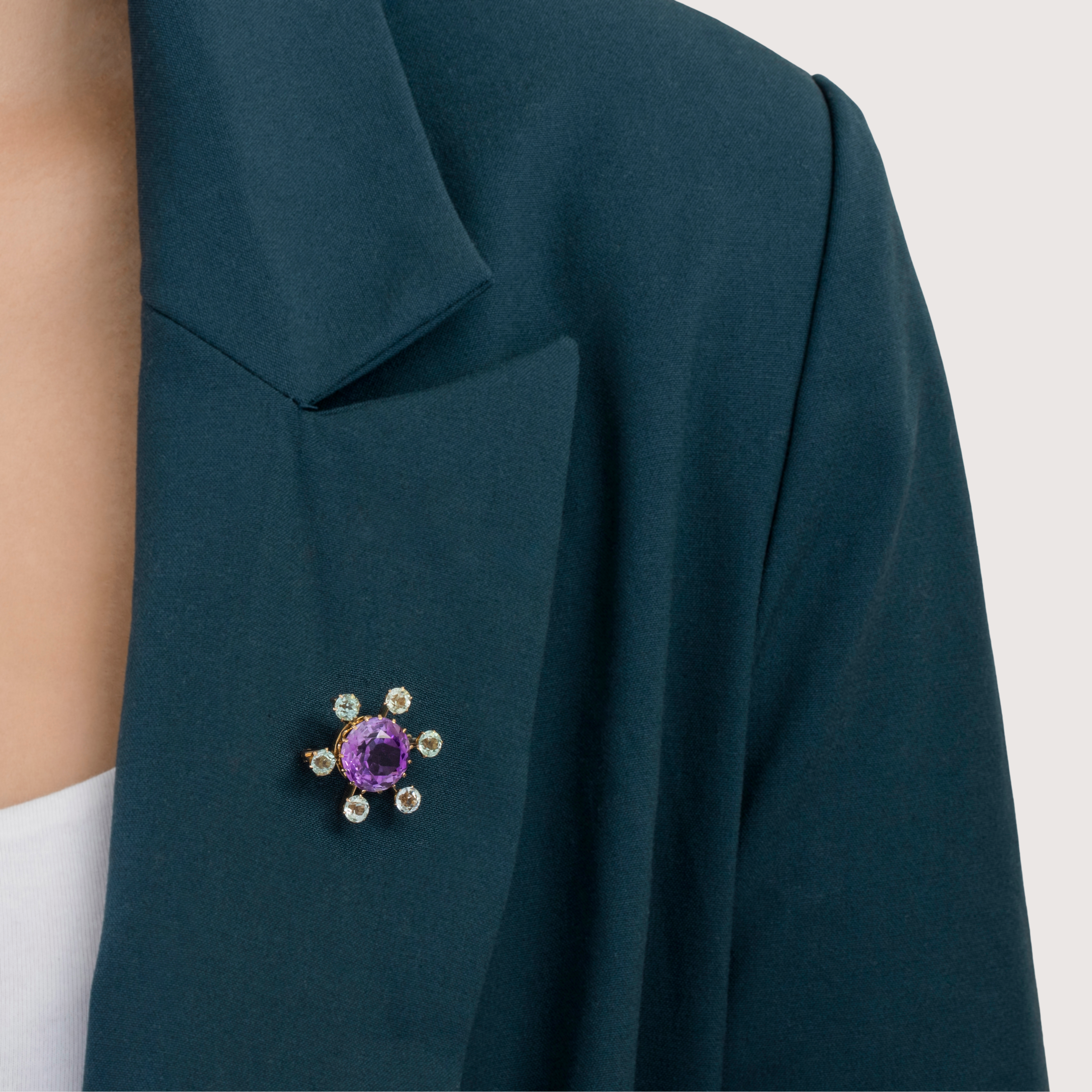 Antique 10k Rosy Yellow Gold 7ct Amethyst 2.4cttw Aquamarine Halo Brooch、mySite、hinf8tx79