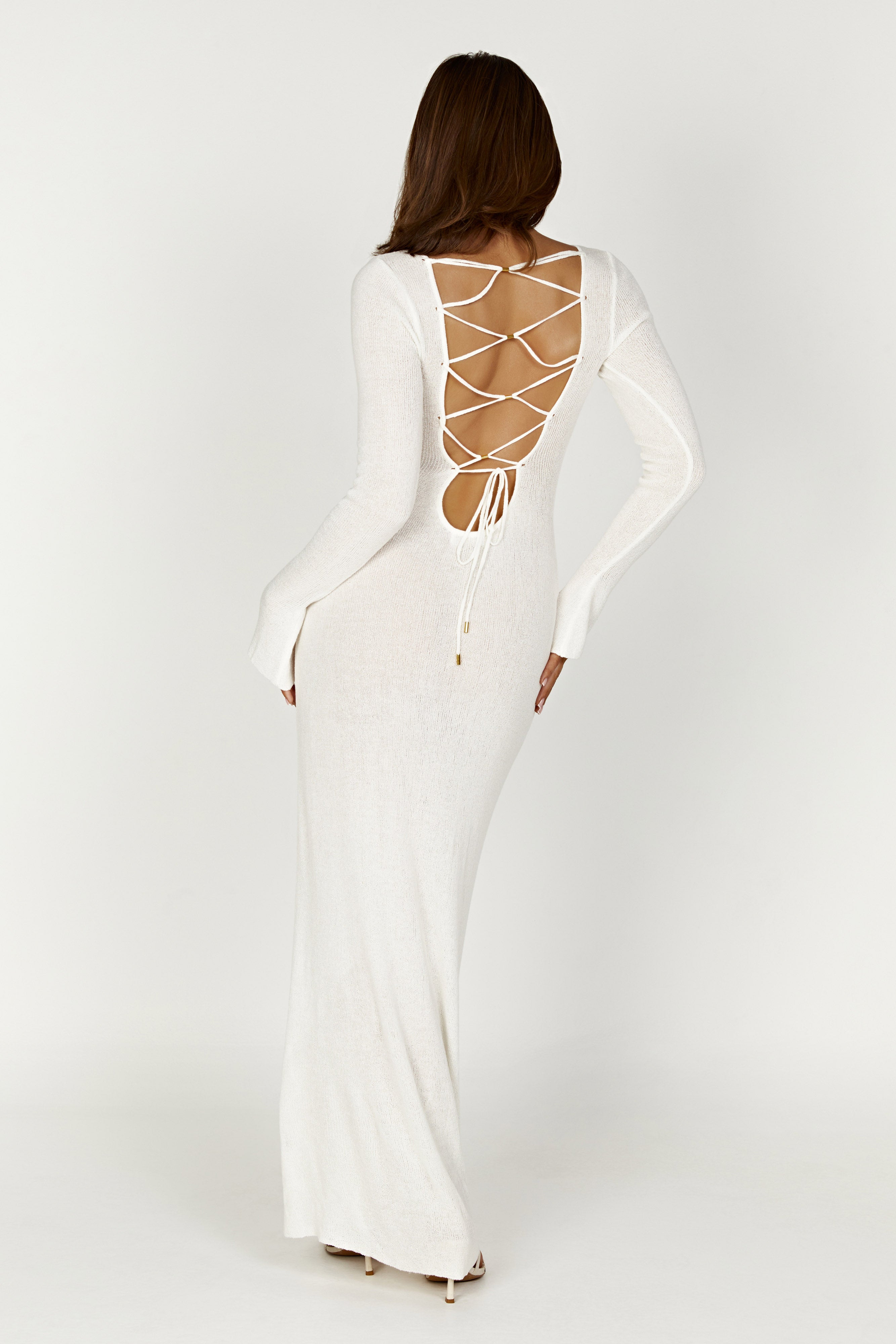 Talia Maxi Open Back Knit Dress - Ivory、mySite、solidvoid