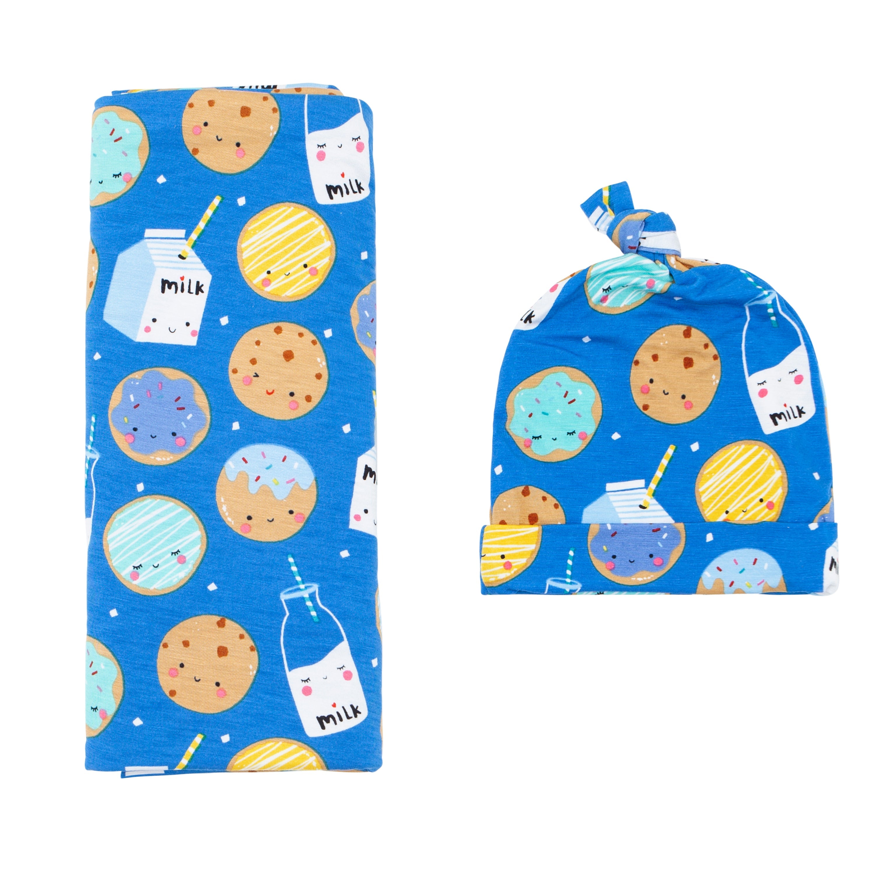 Blue Cookies & Milk Swaddle & Hat Set、mySite、g9winljtr