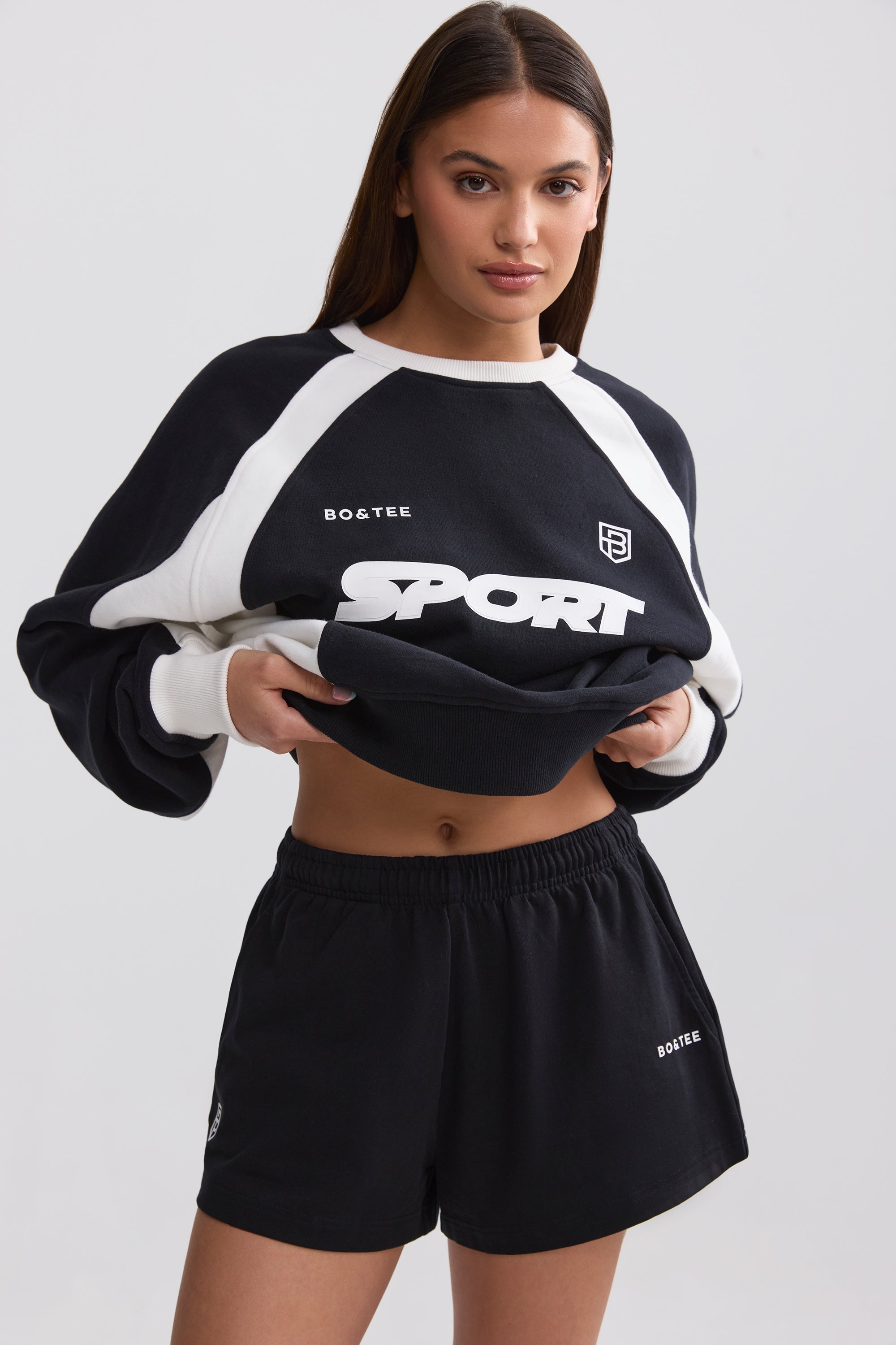 Elasticated Mini Shorts in Black、mySite、solidvoid