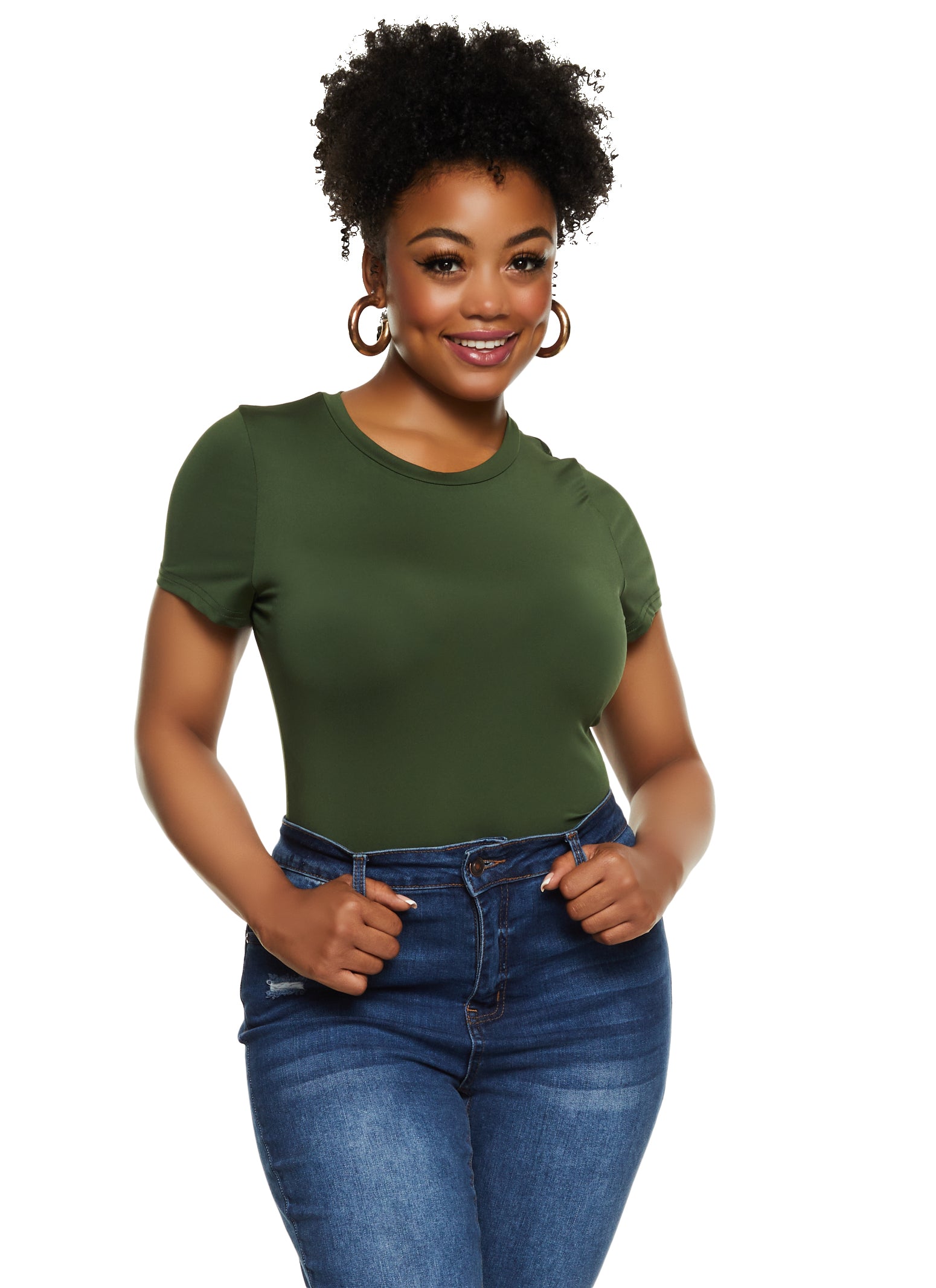 Plus Size Basic Crew Neck Bodysuit、mySite、camillekostekn