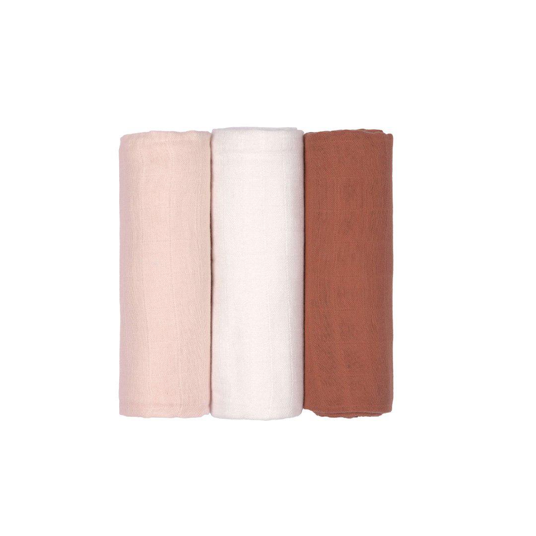  Lassig Swaddle + Burp Blankets - Powder Pink/Milky/Rust - 3 Pack、mySite、merchandisen