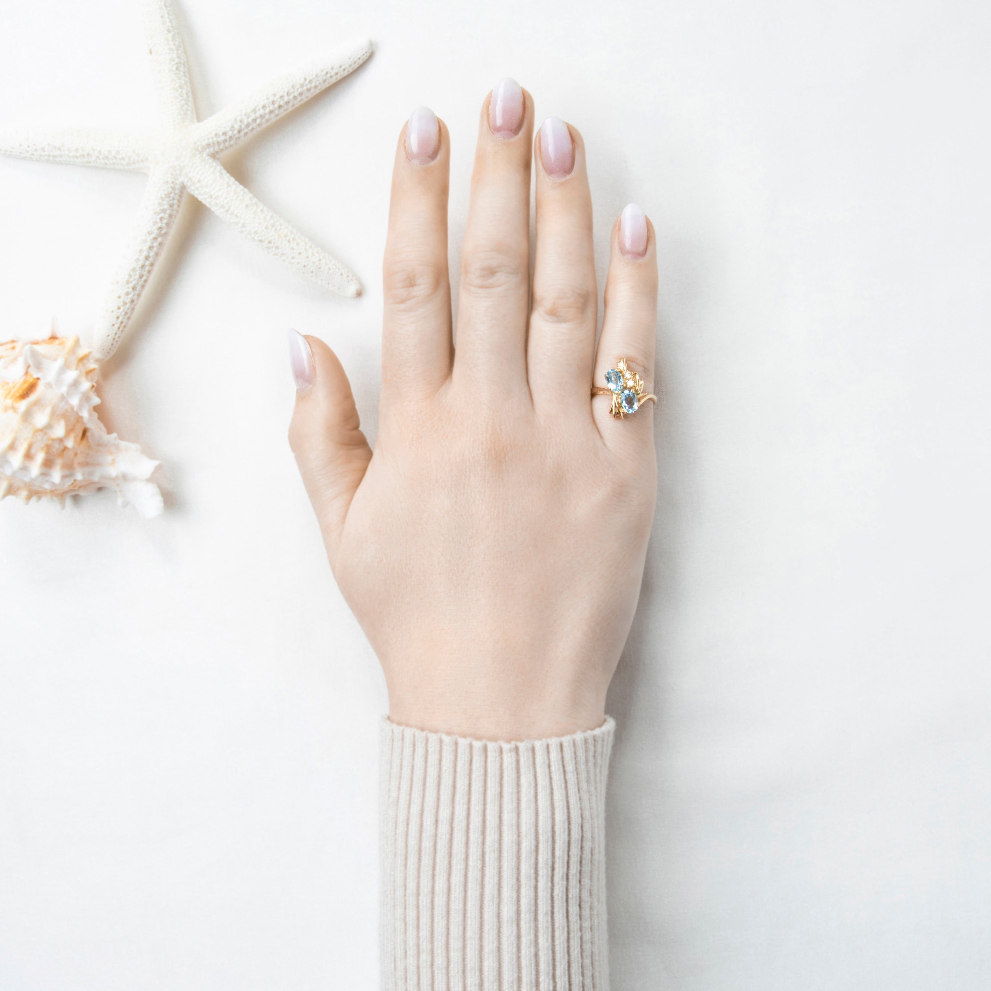 Vintage 14k Yellow Gold Aquamarine Diamond Flourish Cocktail Ring 5.75、mySite、hinf8tx79