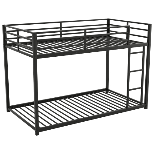 Full over Full Metal Bunk Bed, Low Bunk Bed with Ladder, Black(Old SKU:MF197034AAB)、、casual