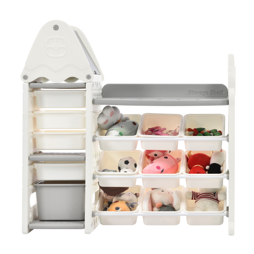 Kids Bookshelf Toy Storage Organizer with 17 Bins and 5 Bookshelves, Multi-functional Nursery Organizer Kids Furniture Set Toy Storage Cabinet Unit with HDPE Shelf and Bins、、casual