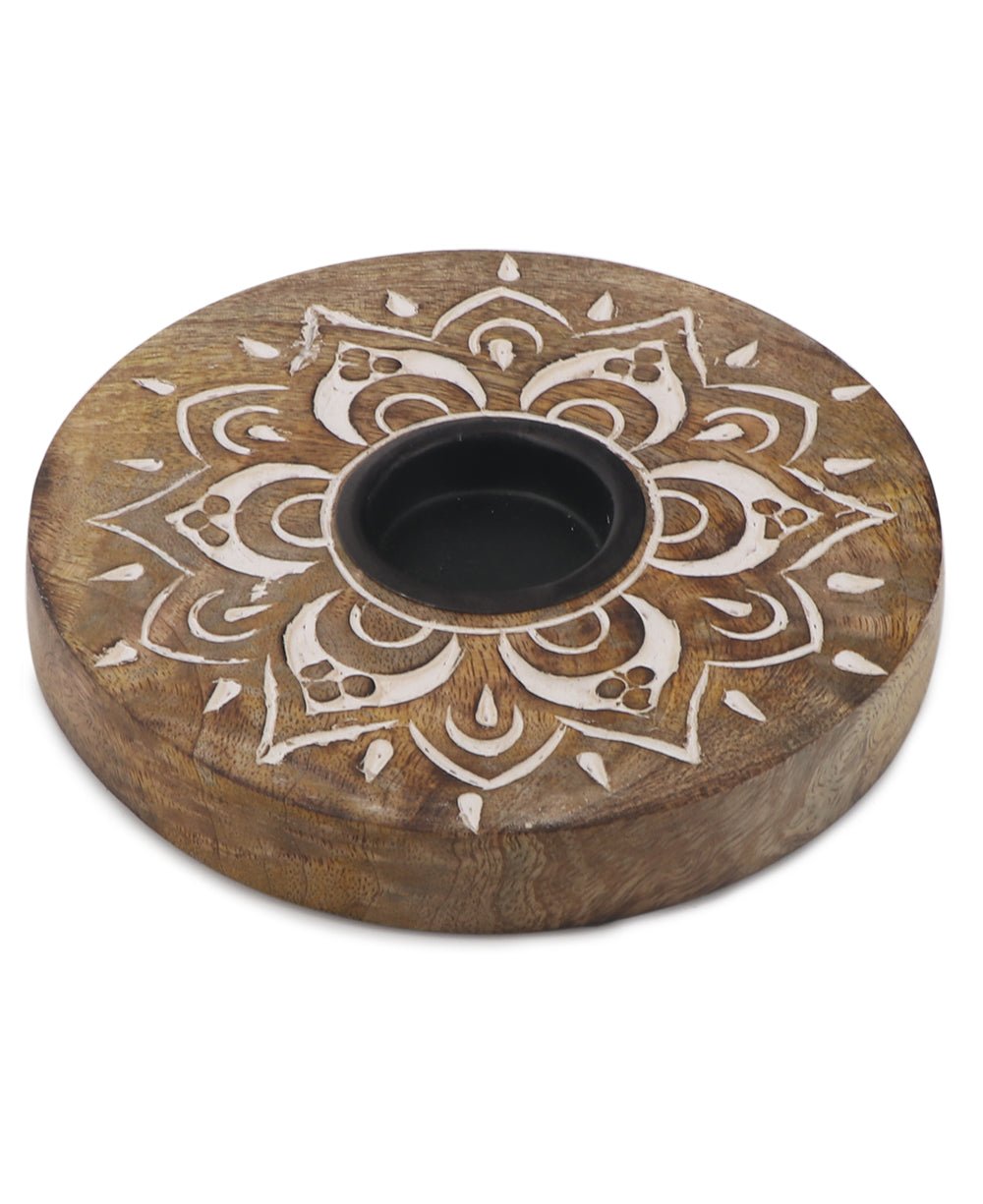Fairtrade Hand Carved Wood Mandala Design Tea Light Holder、mySite、topwebapps