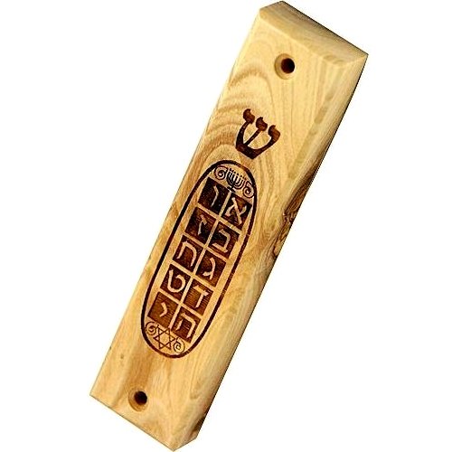  Holy Land Market Menorah with Star of David and 10 Commandments Polished Olive Wood Mezuzah (5 inches) - fits 3 Inch Klaf、mySite、elrpsem3k