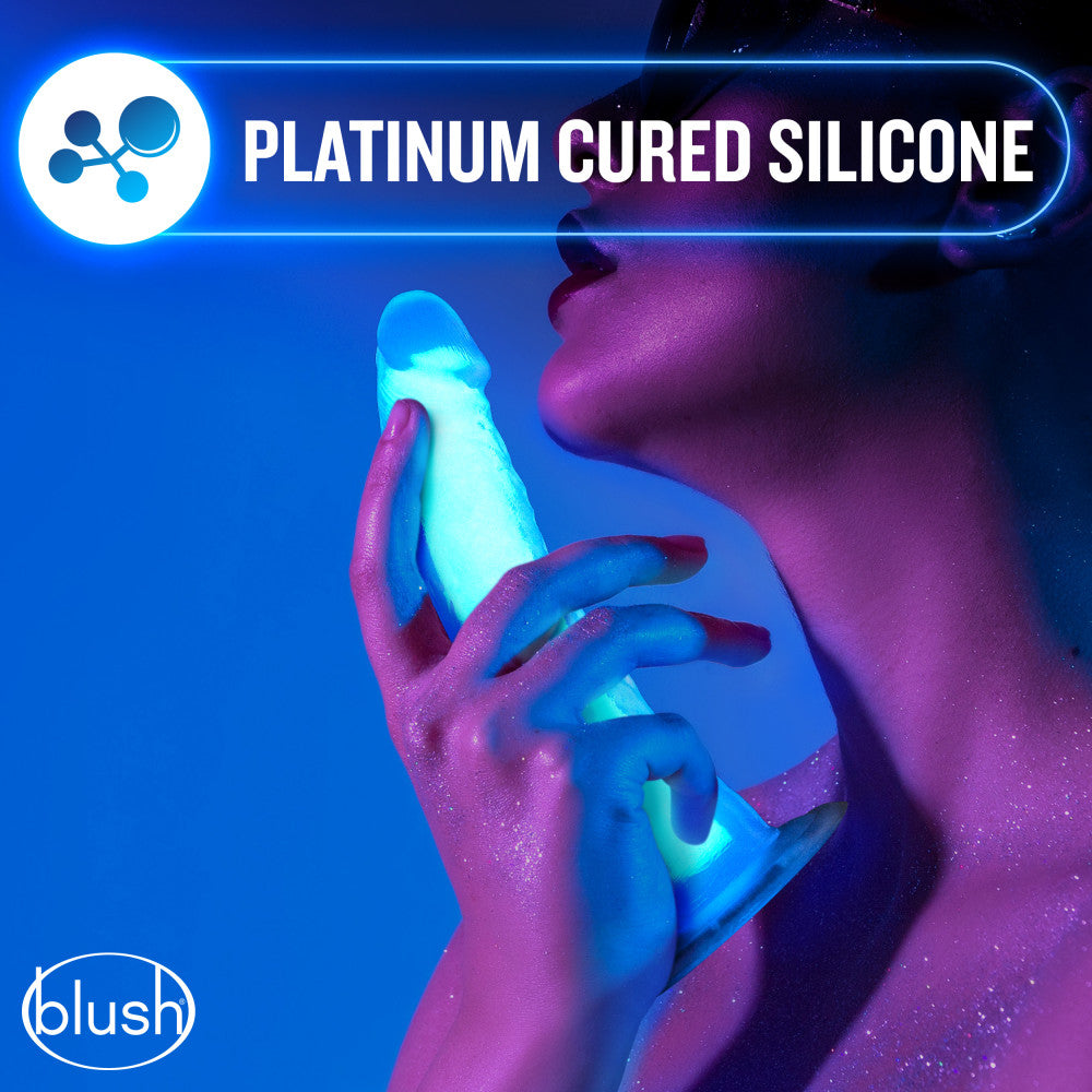 Neo Elite By Blush® | Prysm Glow In The Dark Neon Blue: 7-Inch Long Dildo - Made with Purio™ Silicone & SensaFeel® Dual Density Realistic Technology、mySite、bottomscart