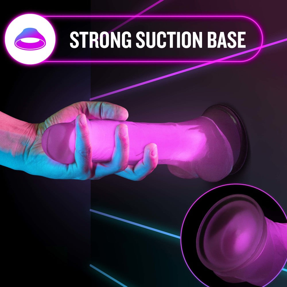 Neo Elite By Blush® | Paradise Glow In The Dark Neon Pink: 7.5-Inch Long Dildo - Made with Purio™ Silicone & SensaFeel® Dual Density Realistic Technology、mySite、bottomscart