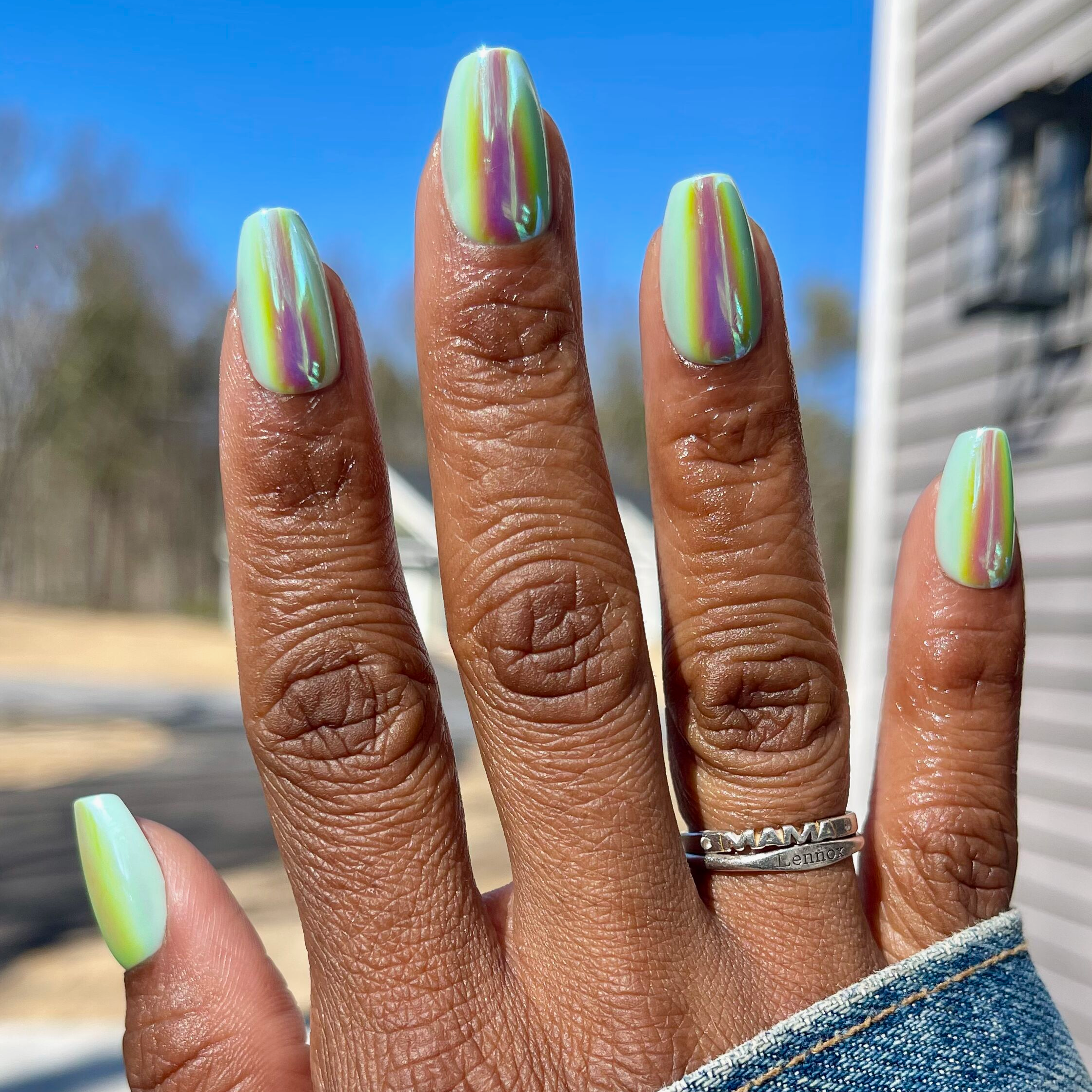 Teal Glass Chrome - Press-On | Medium | Coffin、mySite、solidvoid