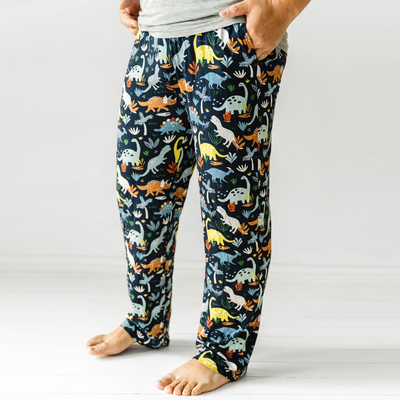 Navy Jurassic Jungle Men's Pajama Pants、mySite、g9winljtr