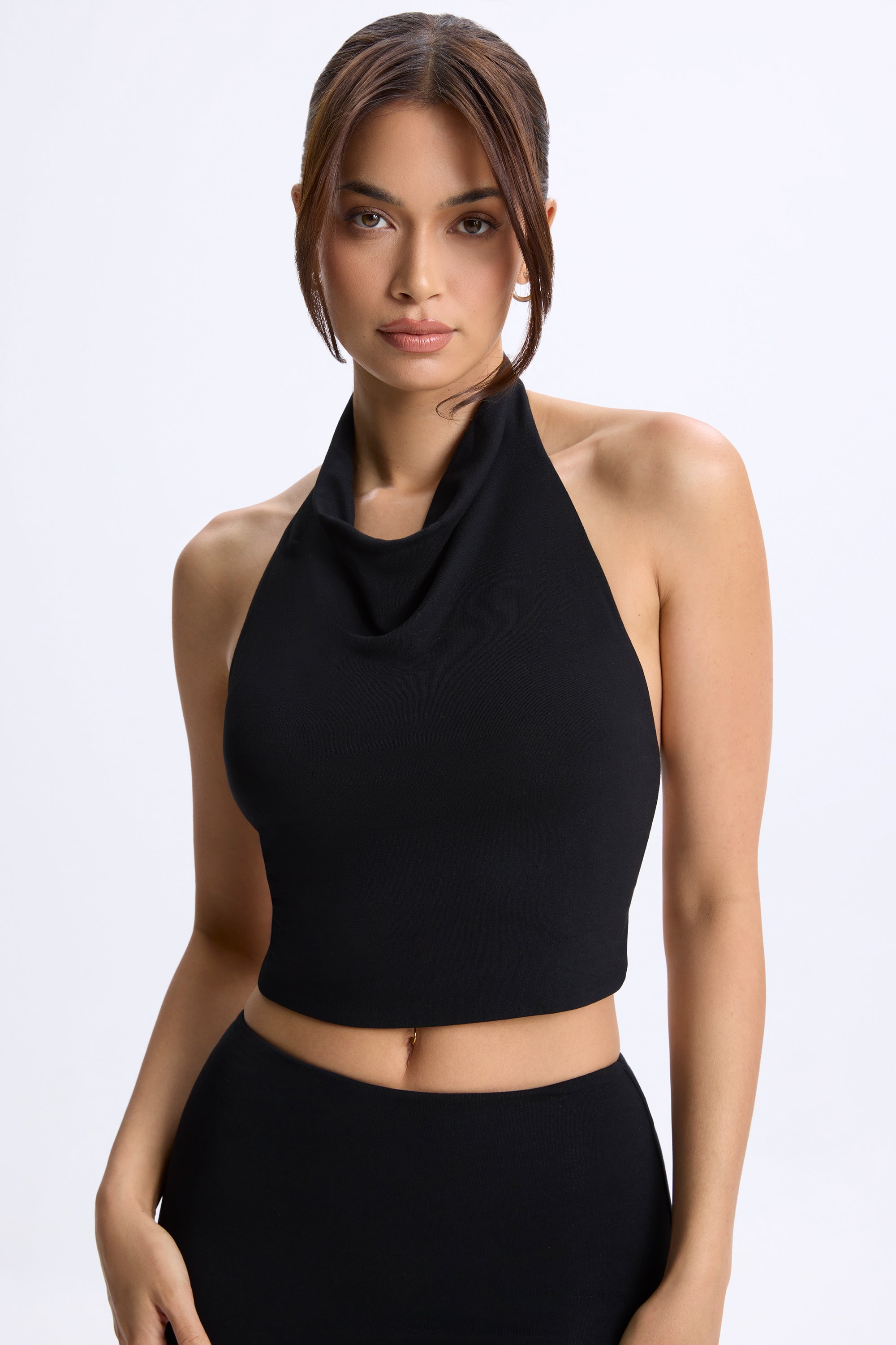 Cowl-Neck Open-Back Top in Black、mySite、solidvoid