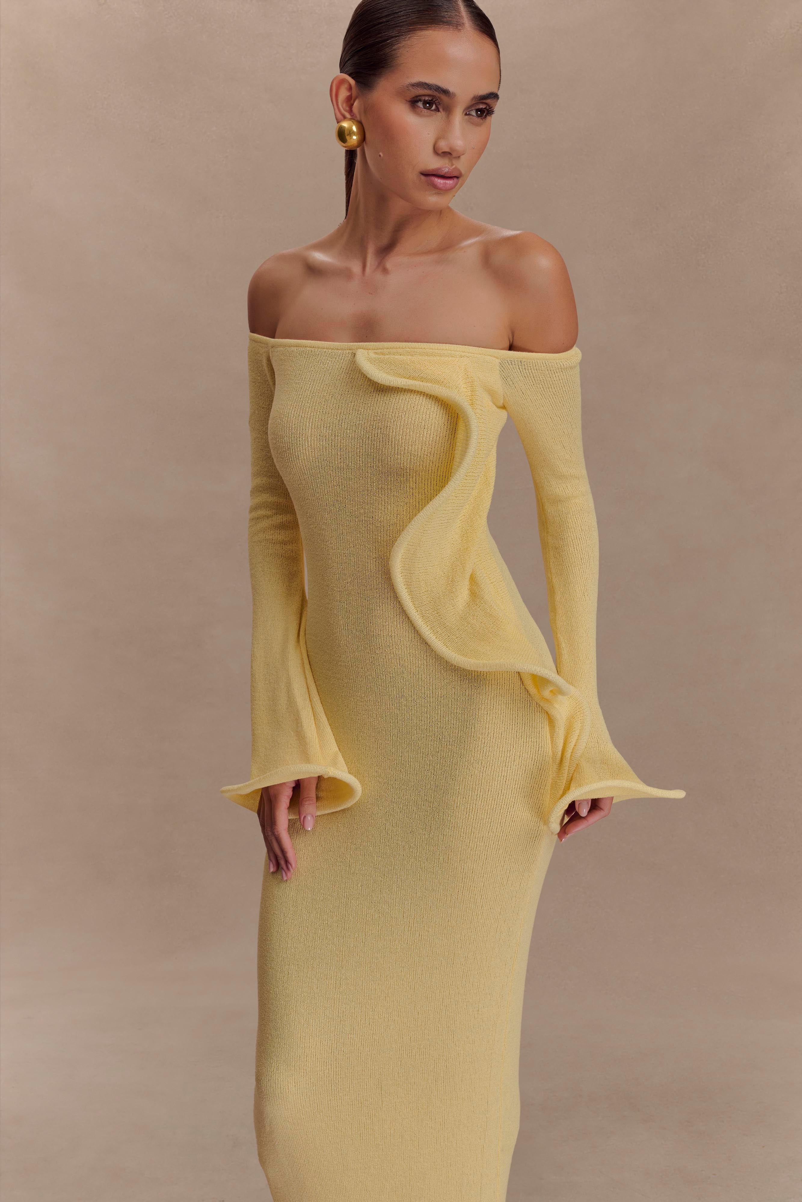 Sandrine Off Shoulder Knit Maxi Dress - Lemon、mySite、solidvoid