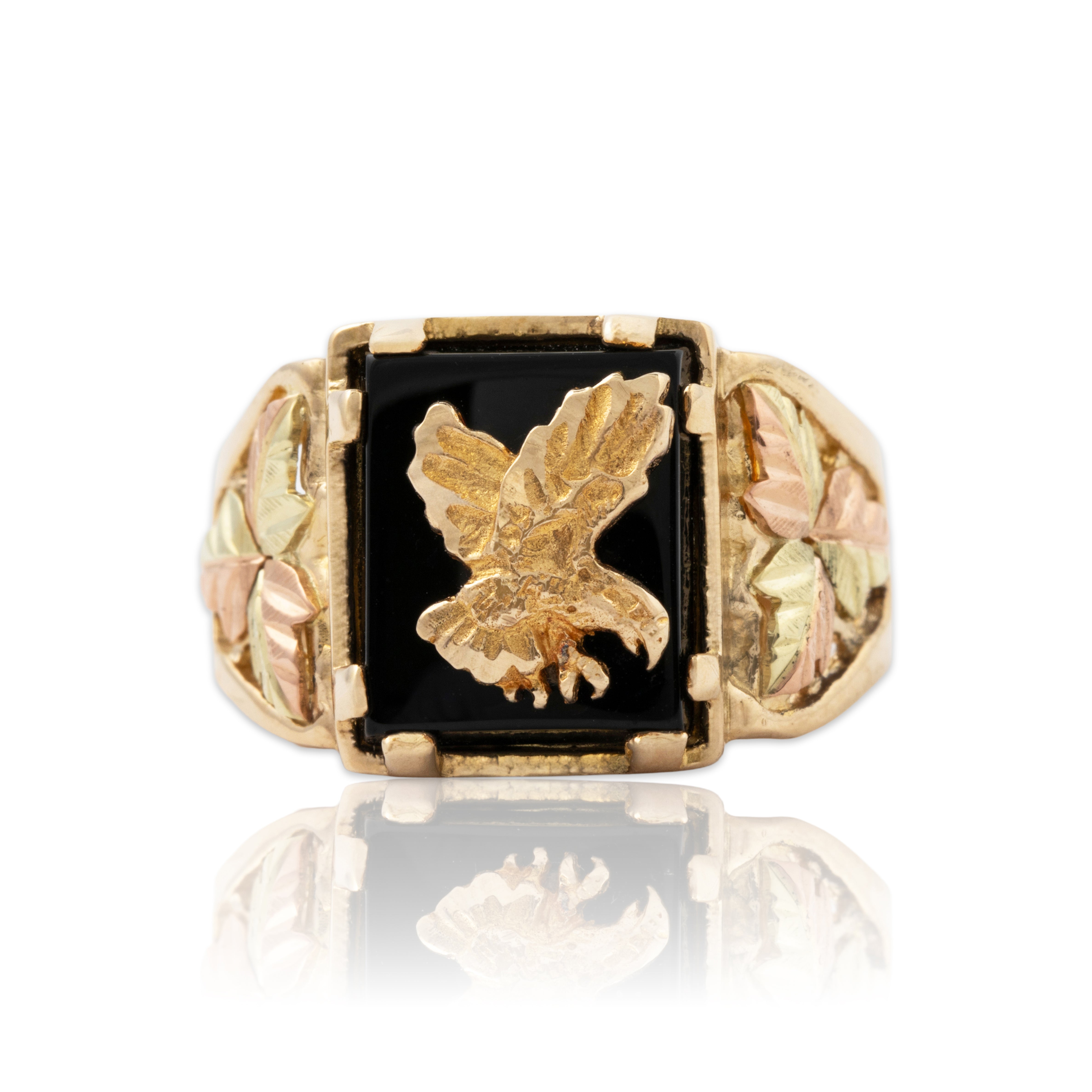 Vintage 14k Yellow & Rose Gold 2.04ct Onyx Soaring Eagle Signet Ring 7.75、mySite、hinf8tx79