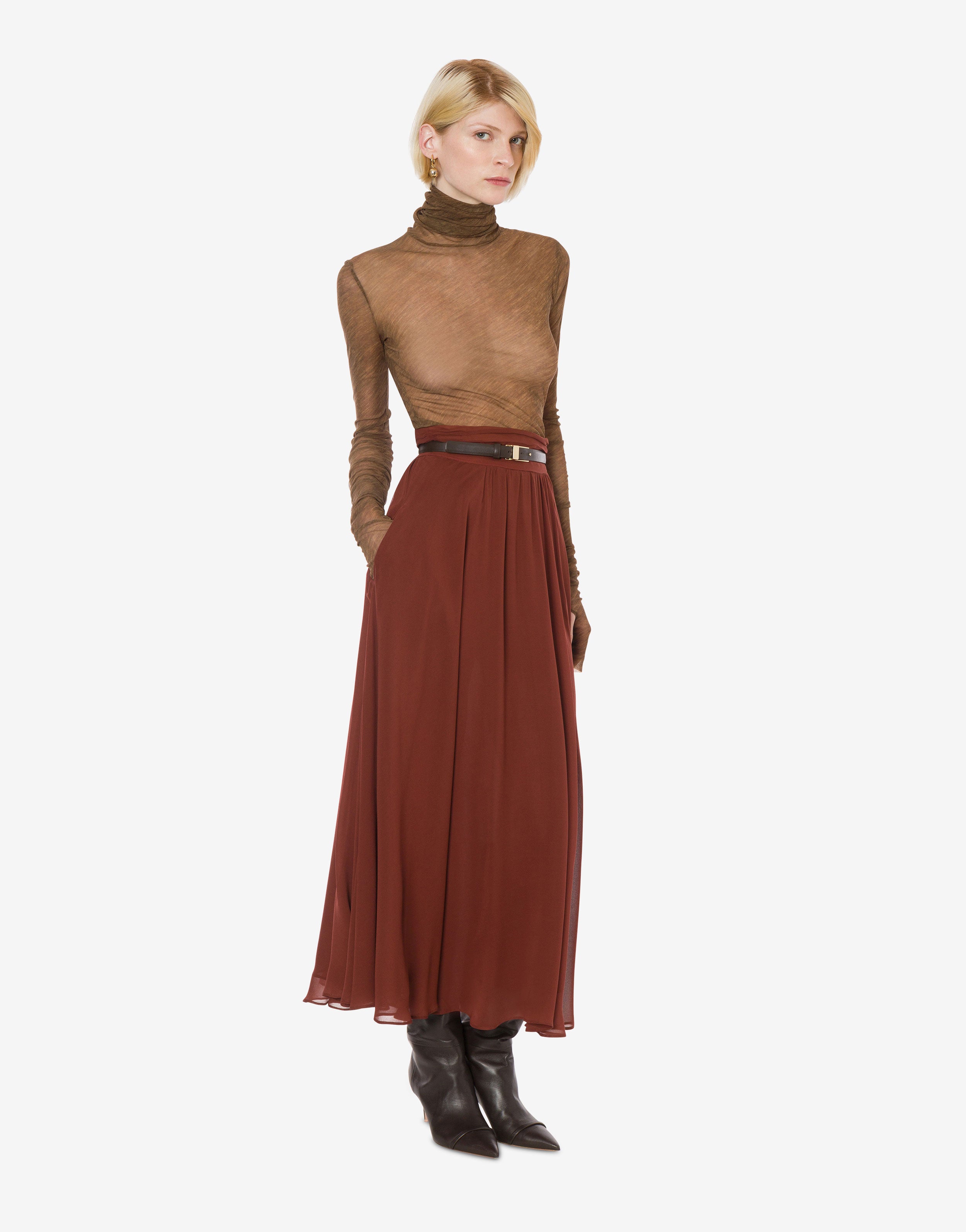 Maglia a collo alto in tulle stretch stampato、mySite、aoinhome