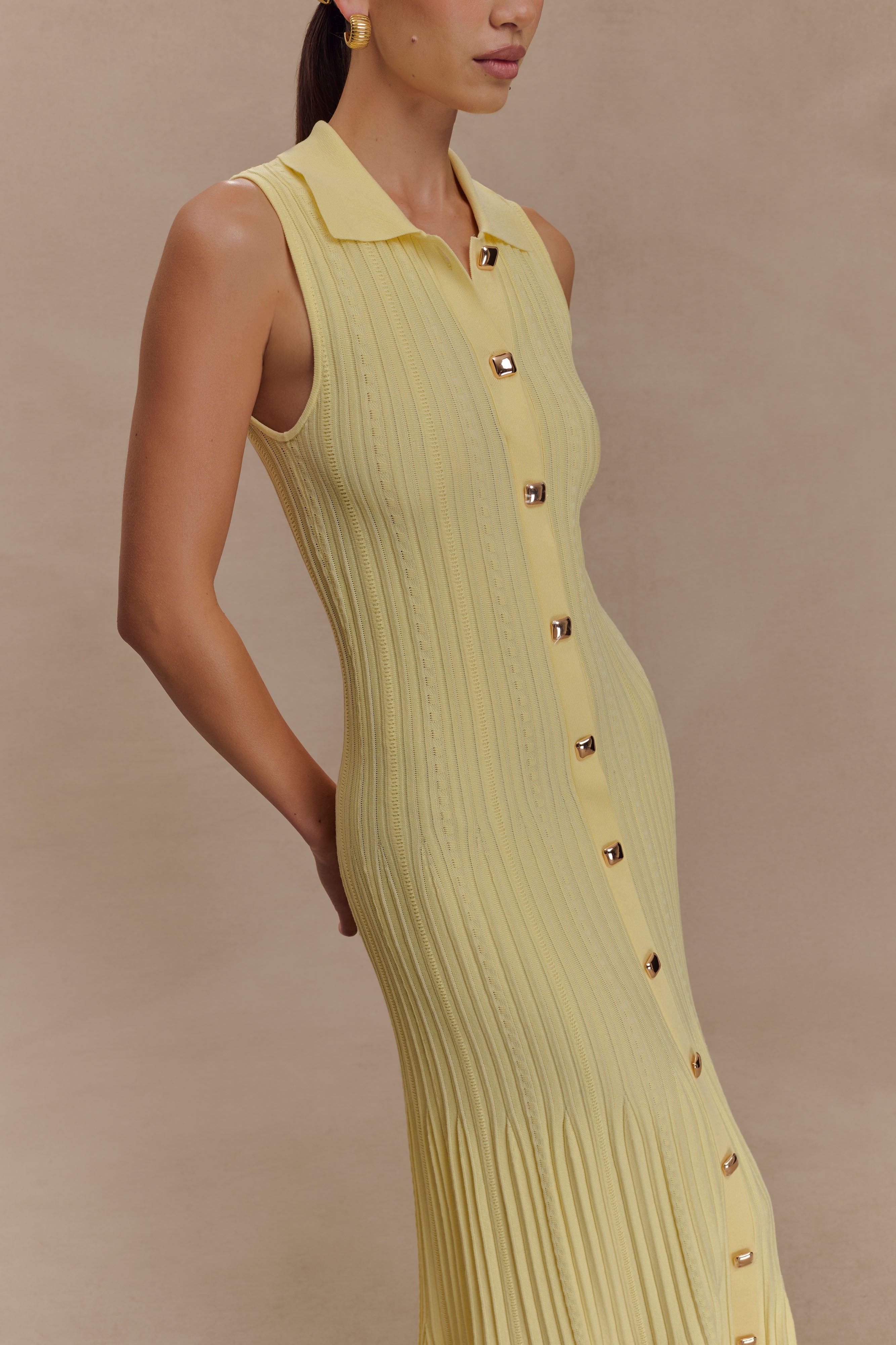 Margie Sleeveless Knit Midi Dress - Lemon、mySite、solidvoid