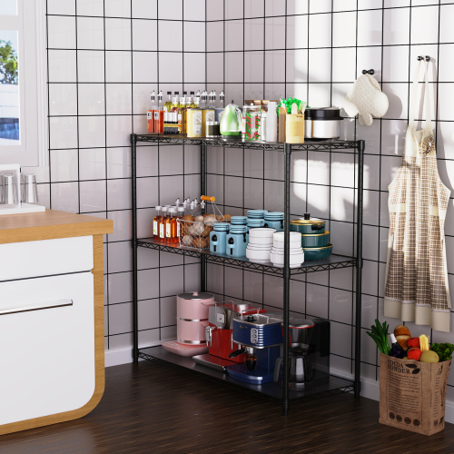 3 Tier Wire Shelving Unit, 1050 LBS NSF Height Adjustable Metal Garage Storage Shelves, Heavy Duty Storage Wire Rack Metal Shelves - Black、、casual