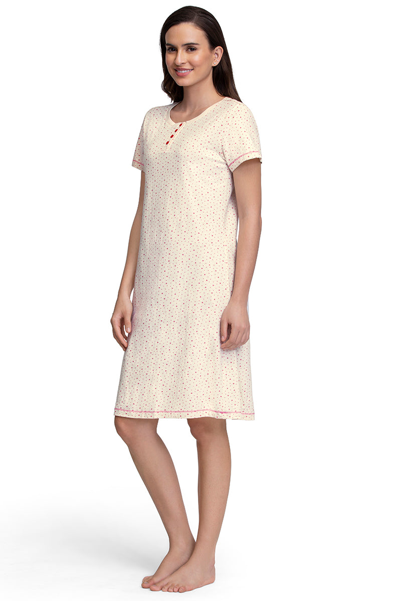  Knee-Length Sleep Dress - Ditsy Heart Pr、mySite、justintrudeaud