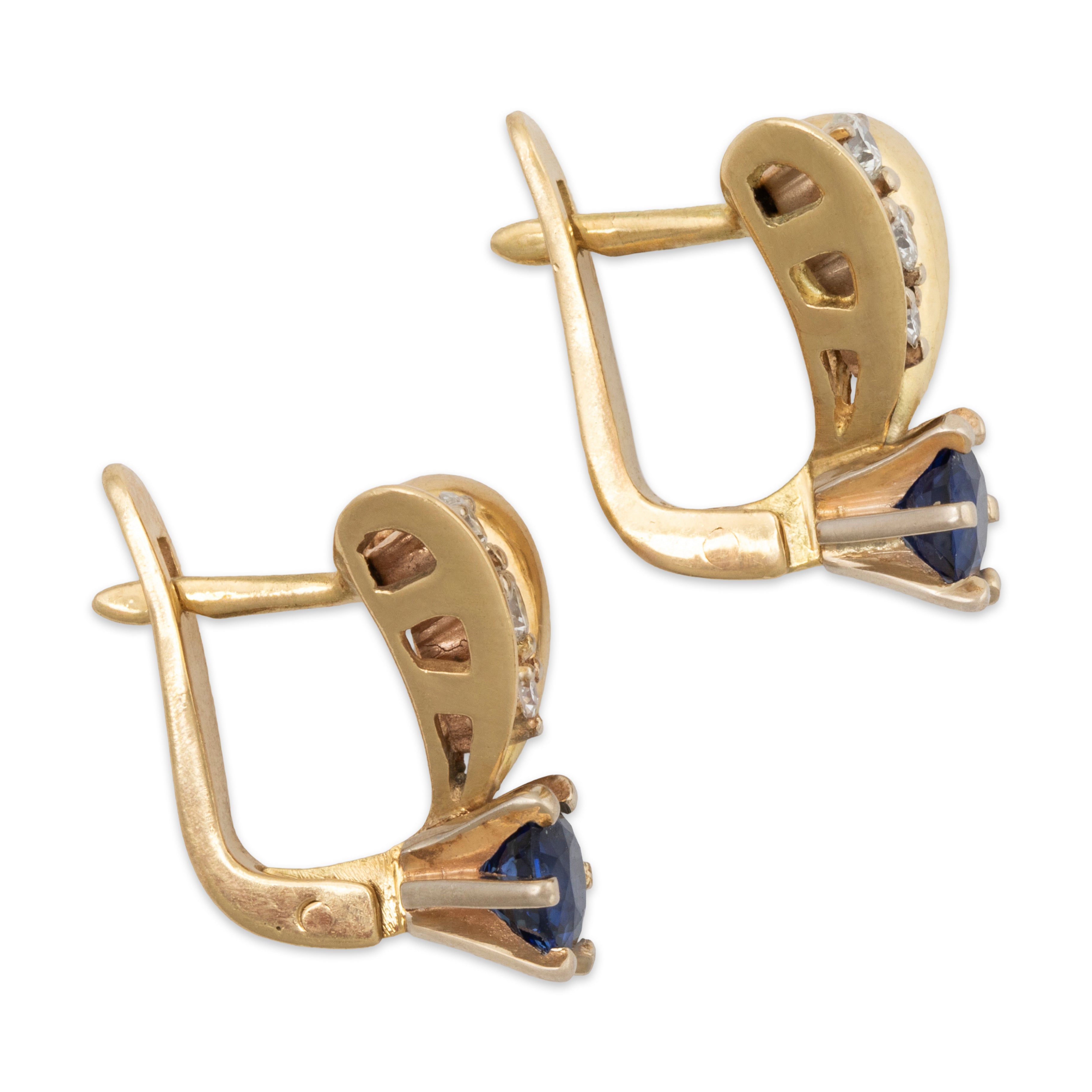 Vintage 18k Yellow Gold 1.1cttw Blue Sapphire .26cttw Diamond Earrings、mySite、hinf8tx79