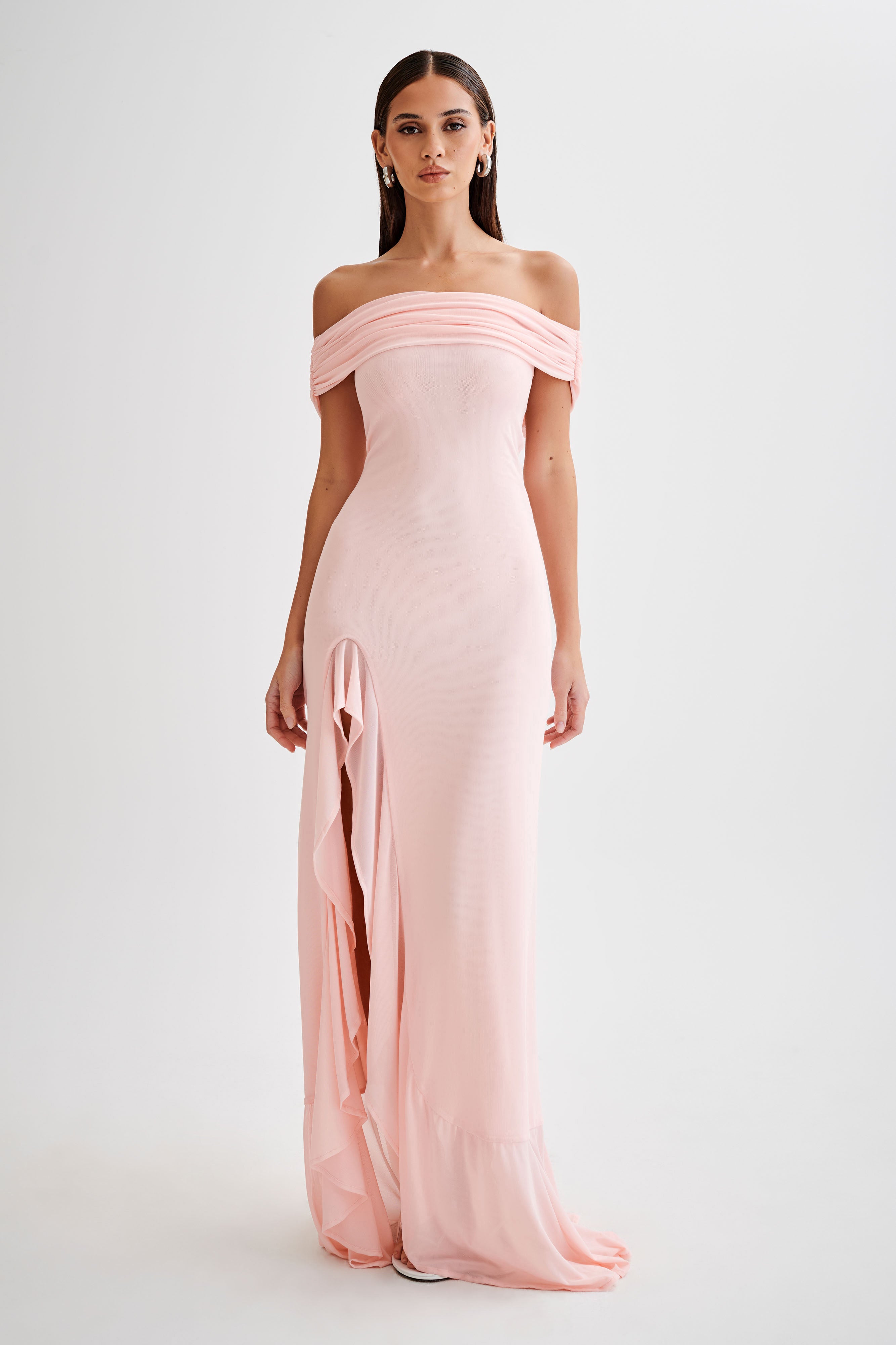 Audrey Off Shoulder Mesh Maxi Dress - Pale Pink、mySite、solidvoid