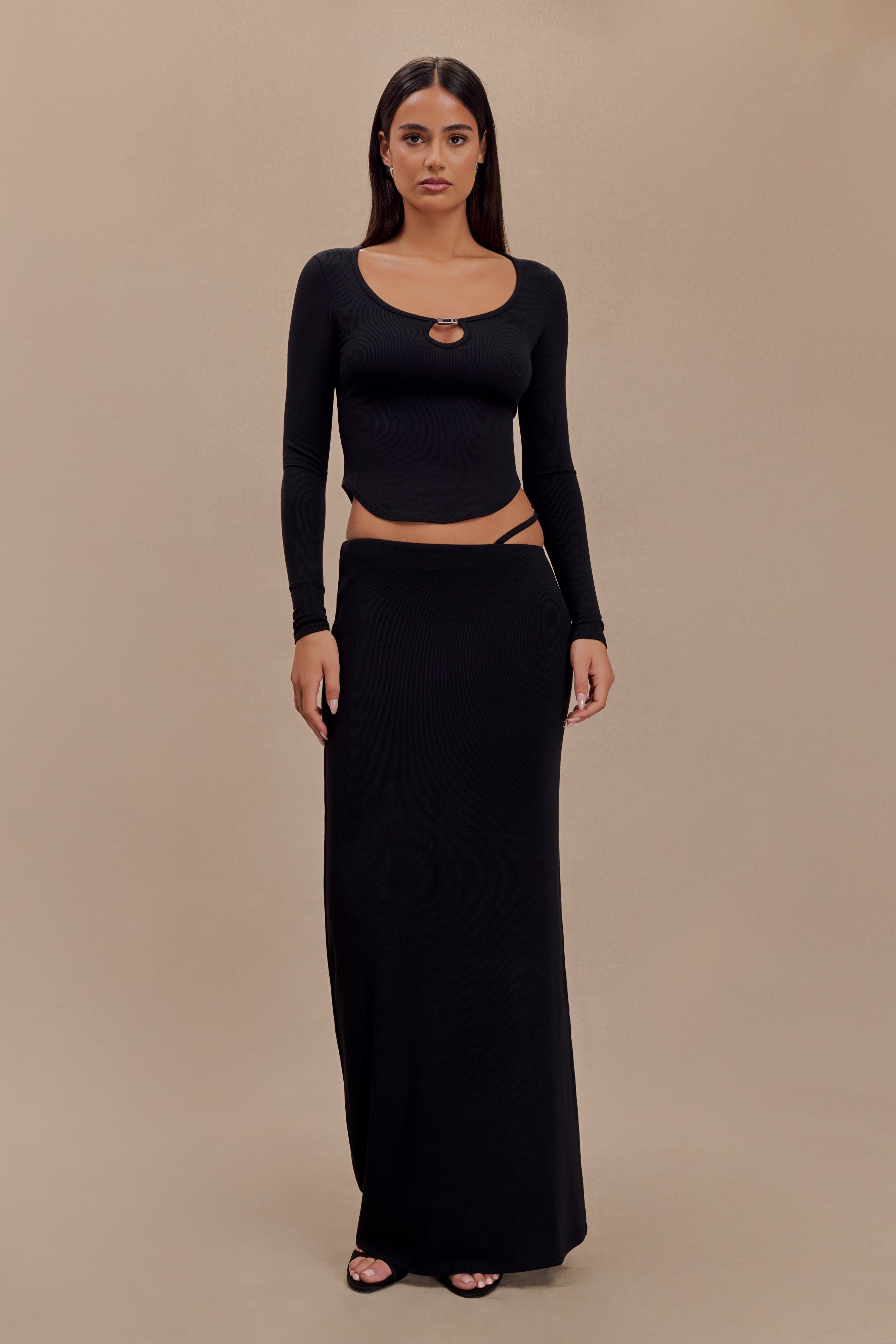 Natalia Modal Buckle Maxi Skirt - Black、mySite、solidvoid