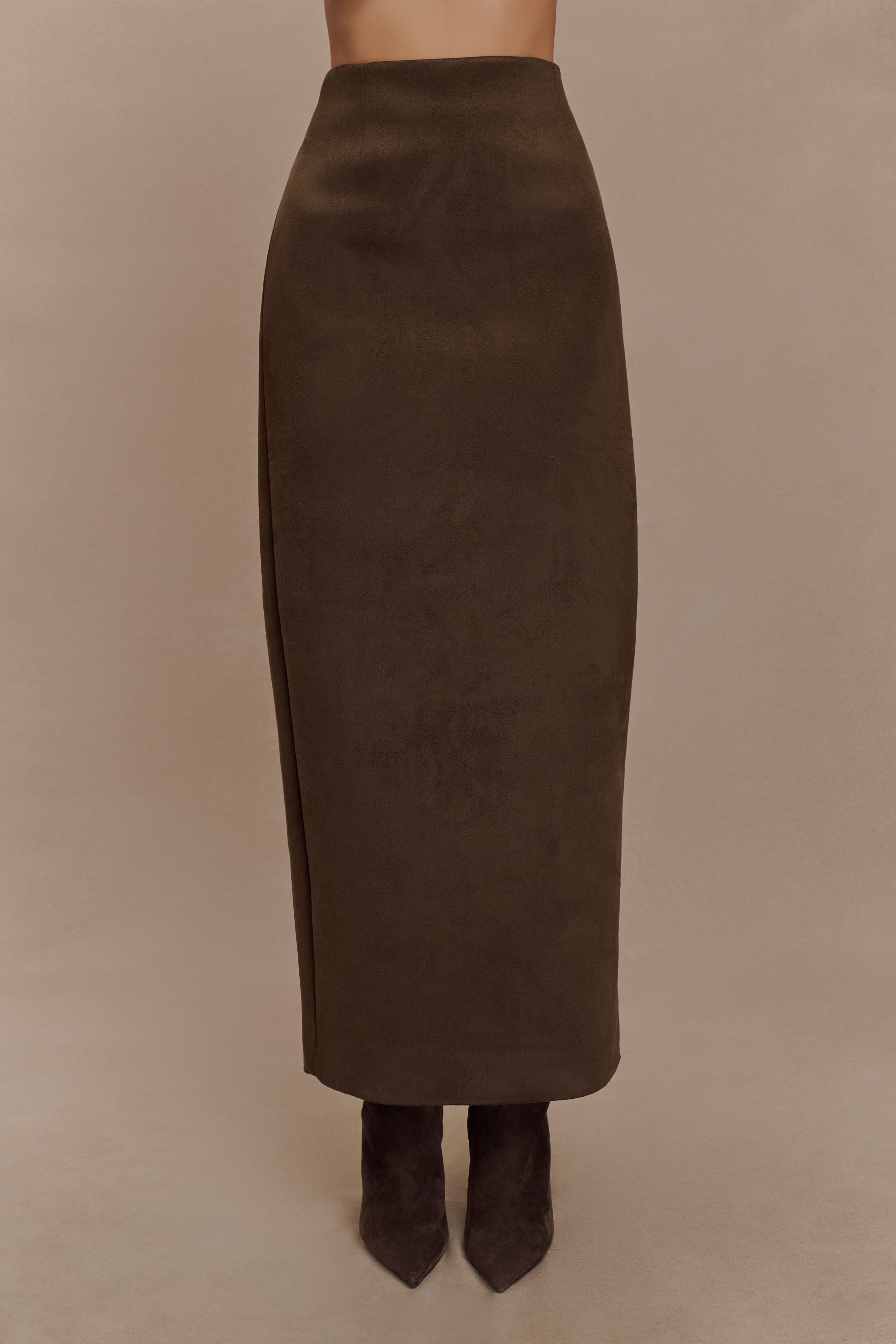 Hayes Faux Suede Midi Skirt - Chocolate、mySite、solidvoid
