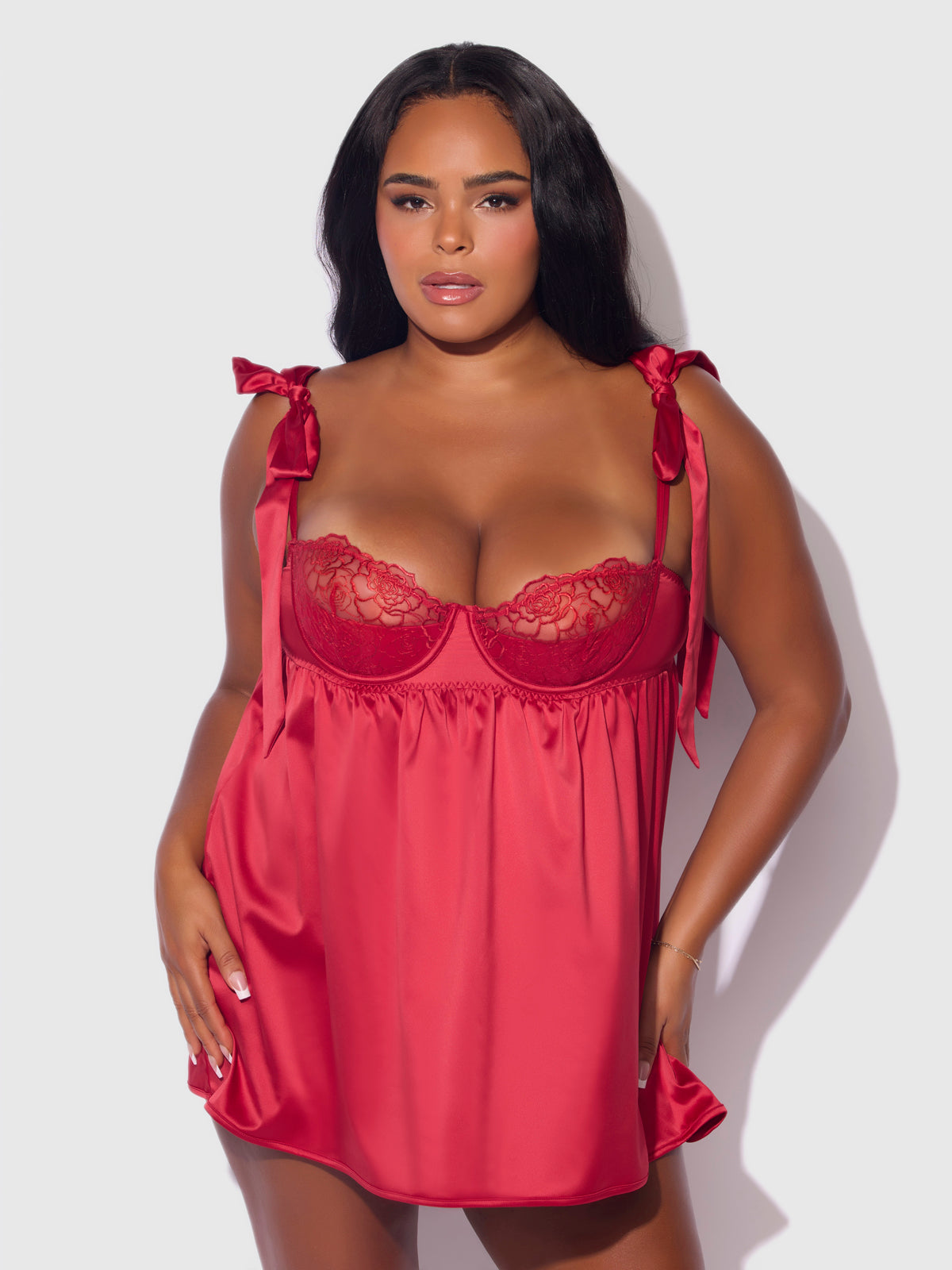 Melrose Satin & Embroidered Lace Underwire Babydoll Set、mySite、bengalsvssteelers