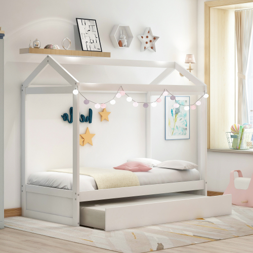House Bed with Trundle, can be Decorated,White(Old SKU:SM000103AAK)、、casual