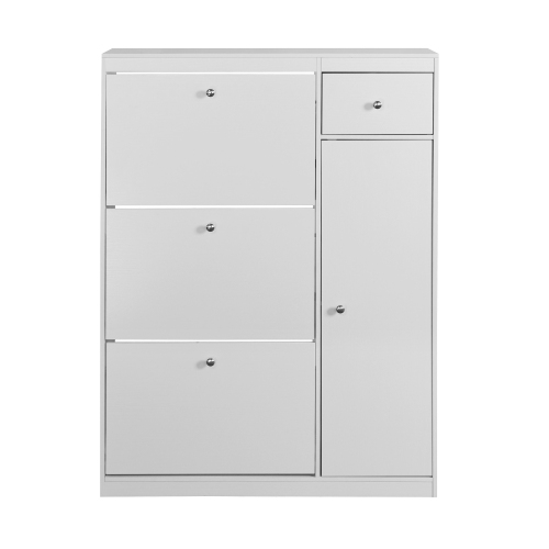 Wooden Shoe Cabinet for Entryway, White Shoe Storage Cabinet with 3 Flip Doors 20.94x9.45x43.11 inch、、casual