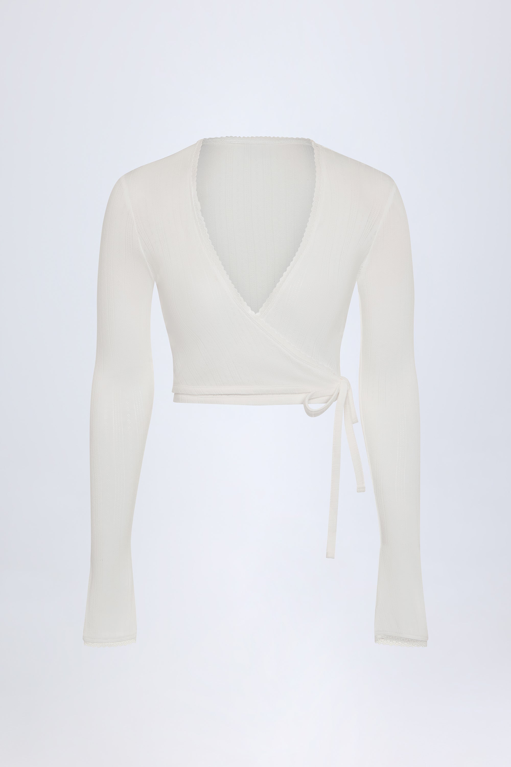  Pointelle Wrap Crop Top in White、mySite、sugarbowlscore