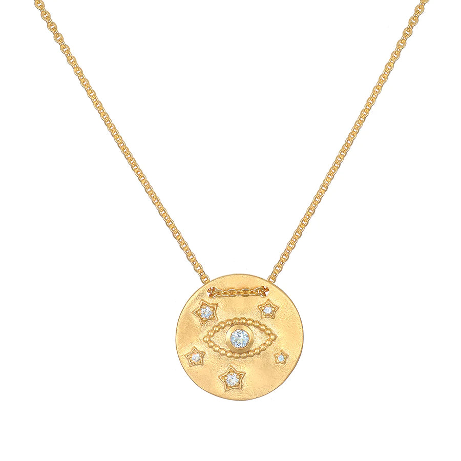 Evil Eye Topaz Celestial Gold Coin Pendant Necklace、mySite、topwebapps