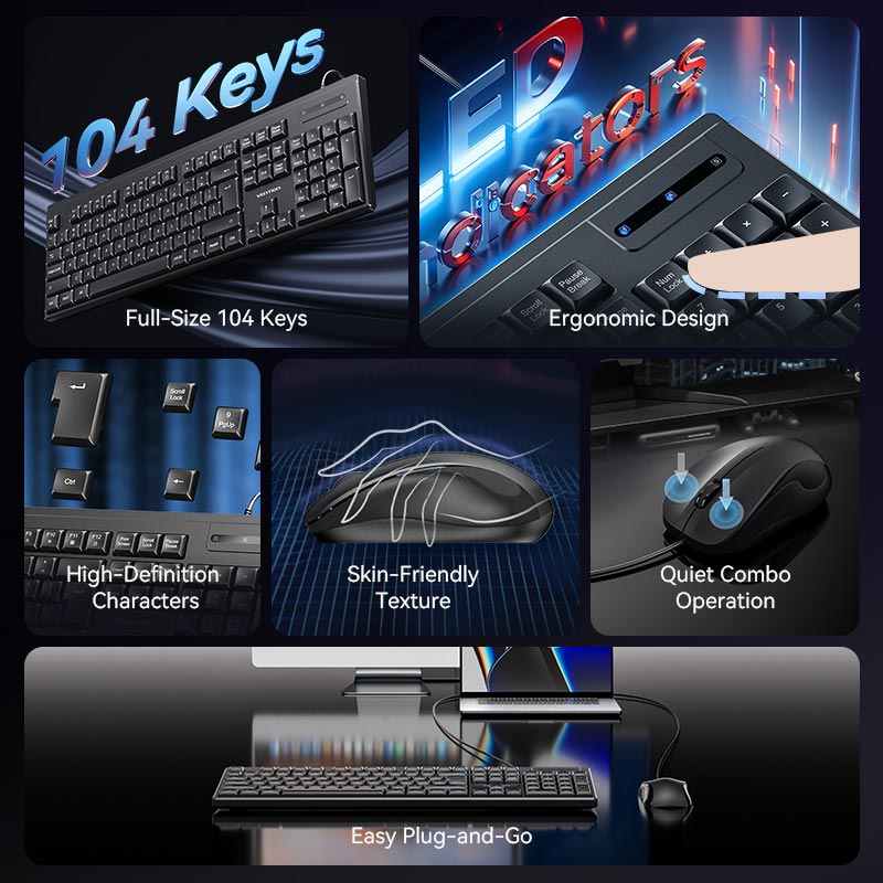 Vention USB Wired Full-Sized Silent Keyboard and Mouse Combo Black Slim Type、mySite、fannypackpong