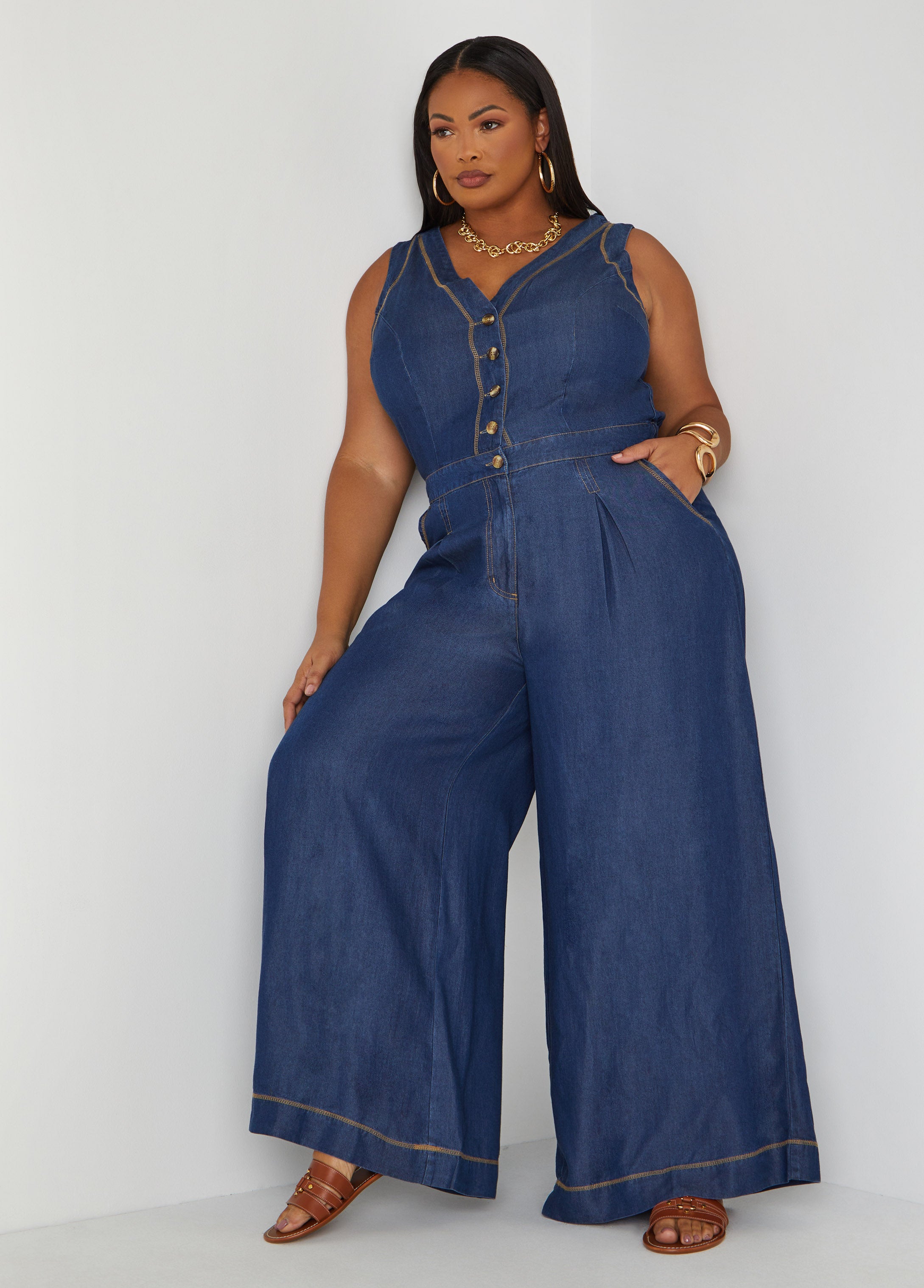 Wide Leg Chambray Jumpsuit、mySite、bengalsvssteelers