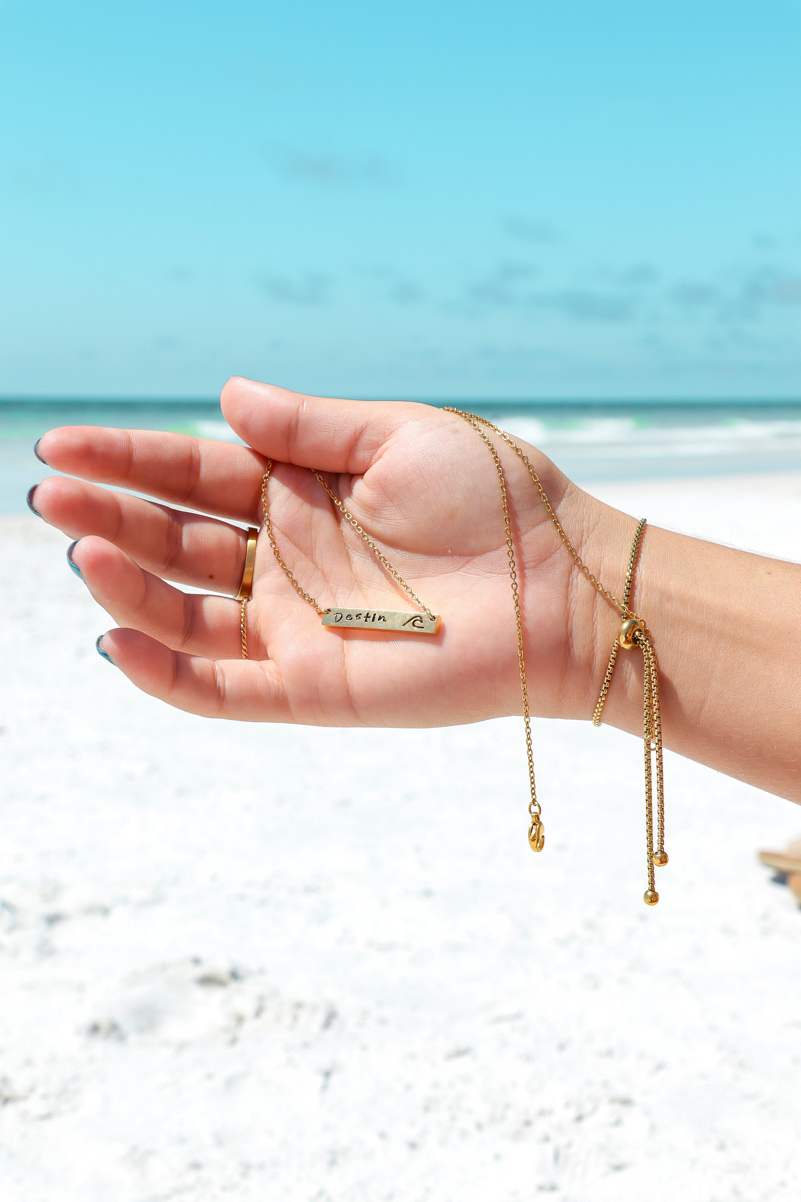 18K Gold PVD Stainless Steel Cutout Wave Blank Bar Necklace / SBB00107、mySite、dreamappss