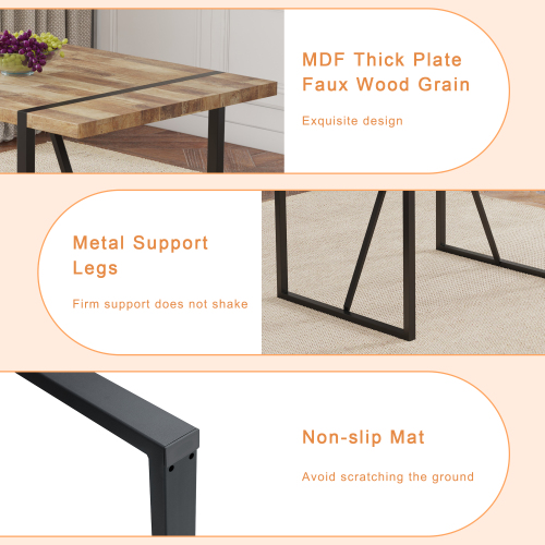 Rustic Industrial Rectangular Wood Dining Table For 4-6 Person, With 1.5" Thick Engineered Wood color Tabletop and Black Metal Legs,Desk For Kitchen Dining Living Room, 55.1" x 31.4"x 29.9"1529W115172、、casual