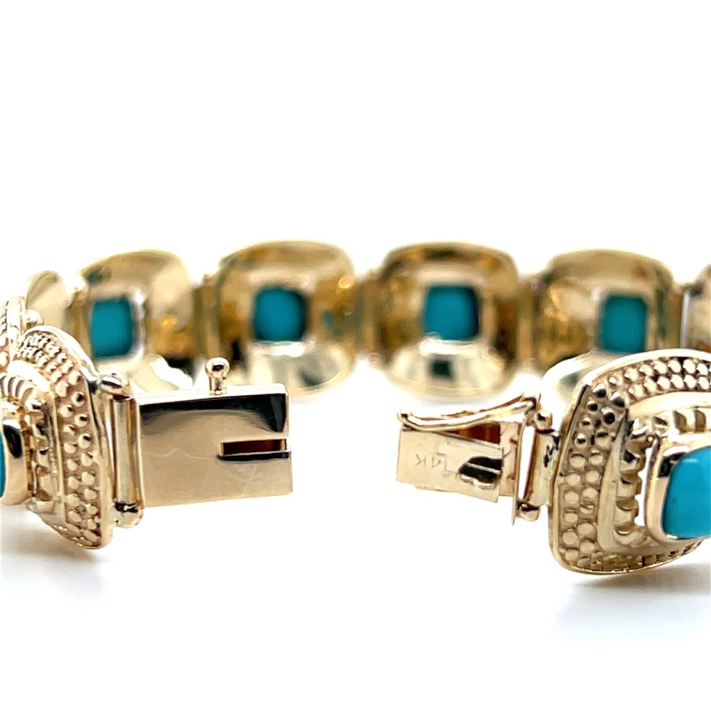 Estate 14K Yellow Gold Persian Turquoise Link Bracelet、mySite、botmansion