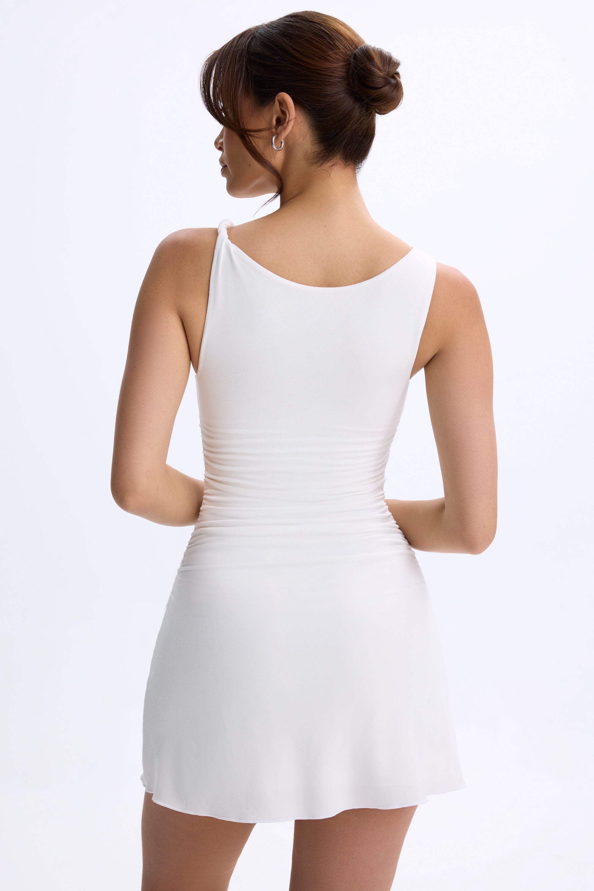 Ruched A-Line Micro Mini Dress in White、mySite、solidvoid
