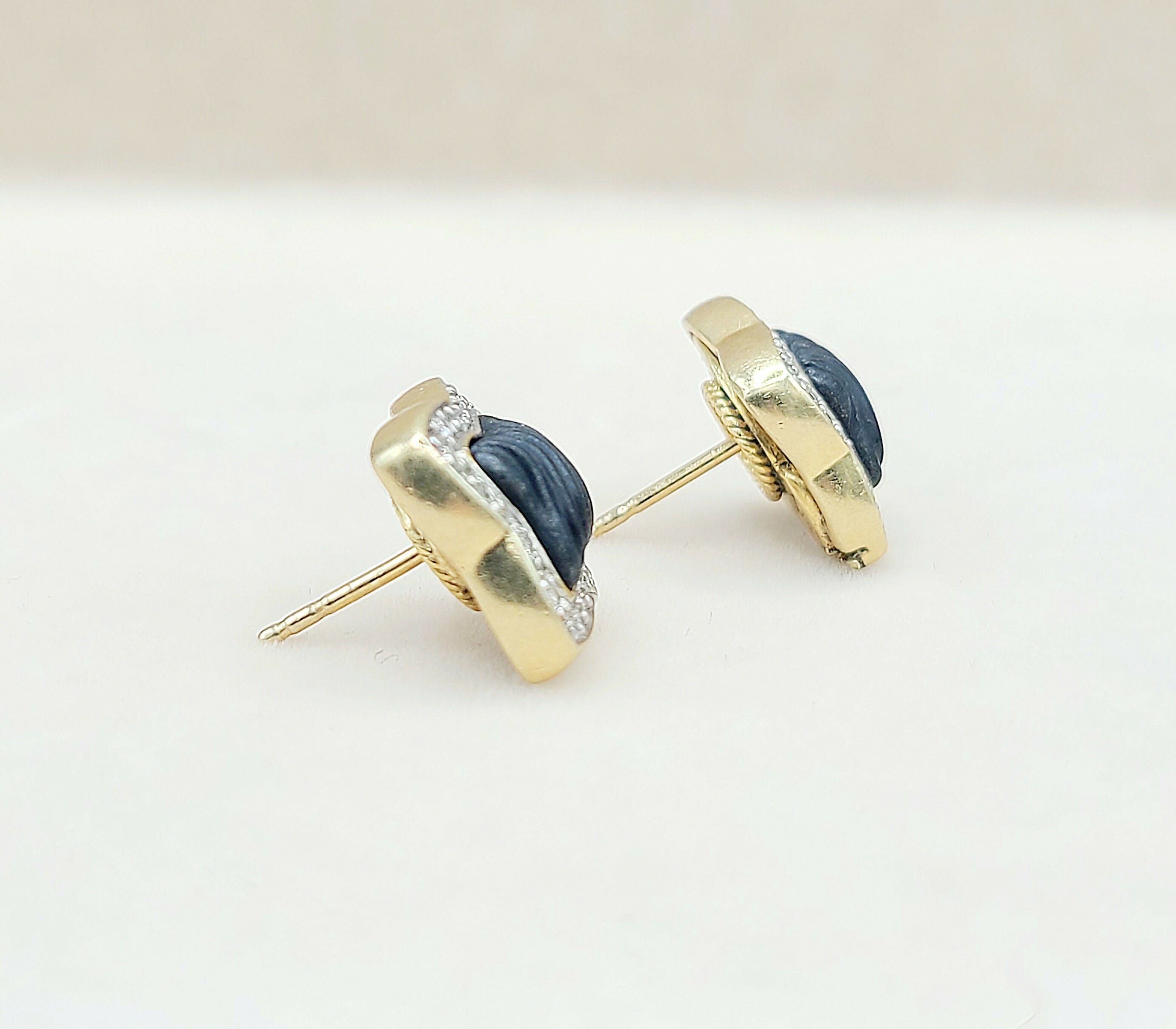 David Yurman Quatrefoil Carved Onyx Diamond Earrings Gold、mySite、hinf8tx79